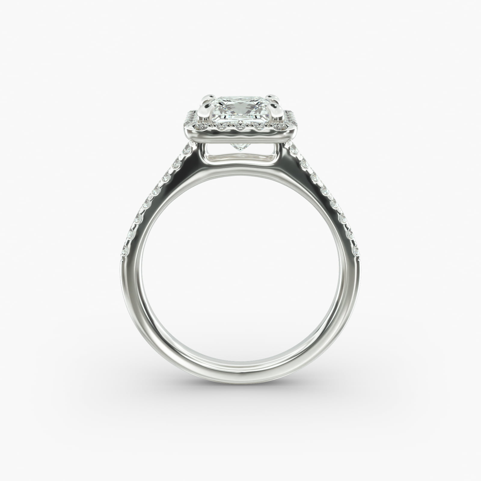 Pavé Halo And Shank Diamond Engagement Ring In Platinum (Princess)