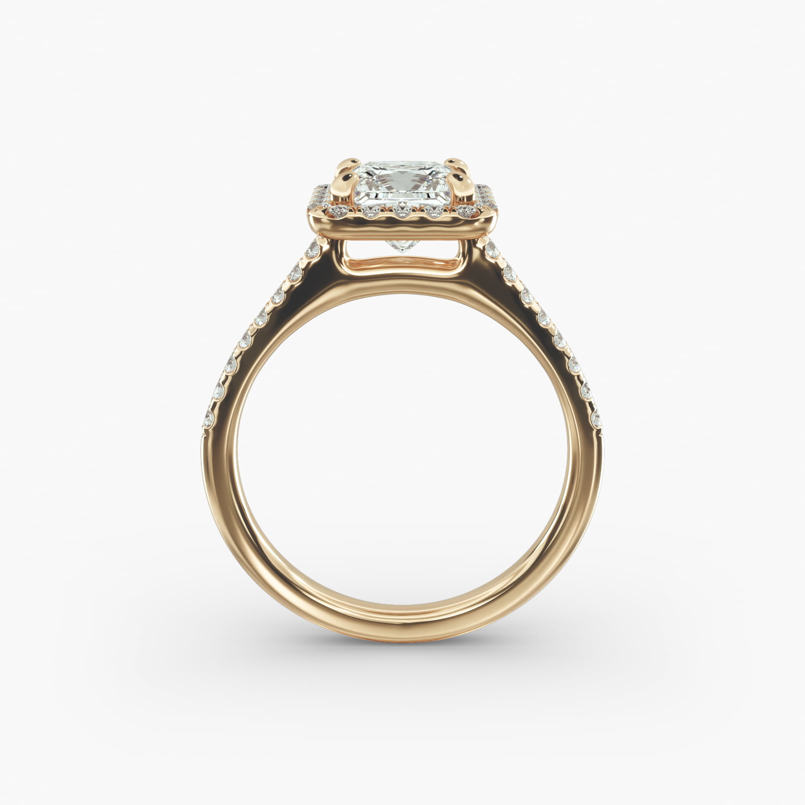 Pavé Halo And Shank Diamond Engagement Ring In 18K Yellow Gold
