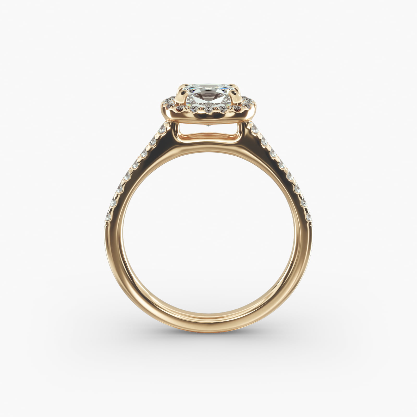 Pavé Halo And Shank Diamond Engagement Ring In 18K Yellow Gold (Cushion, Emerald, Radiant)