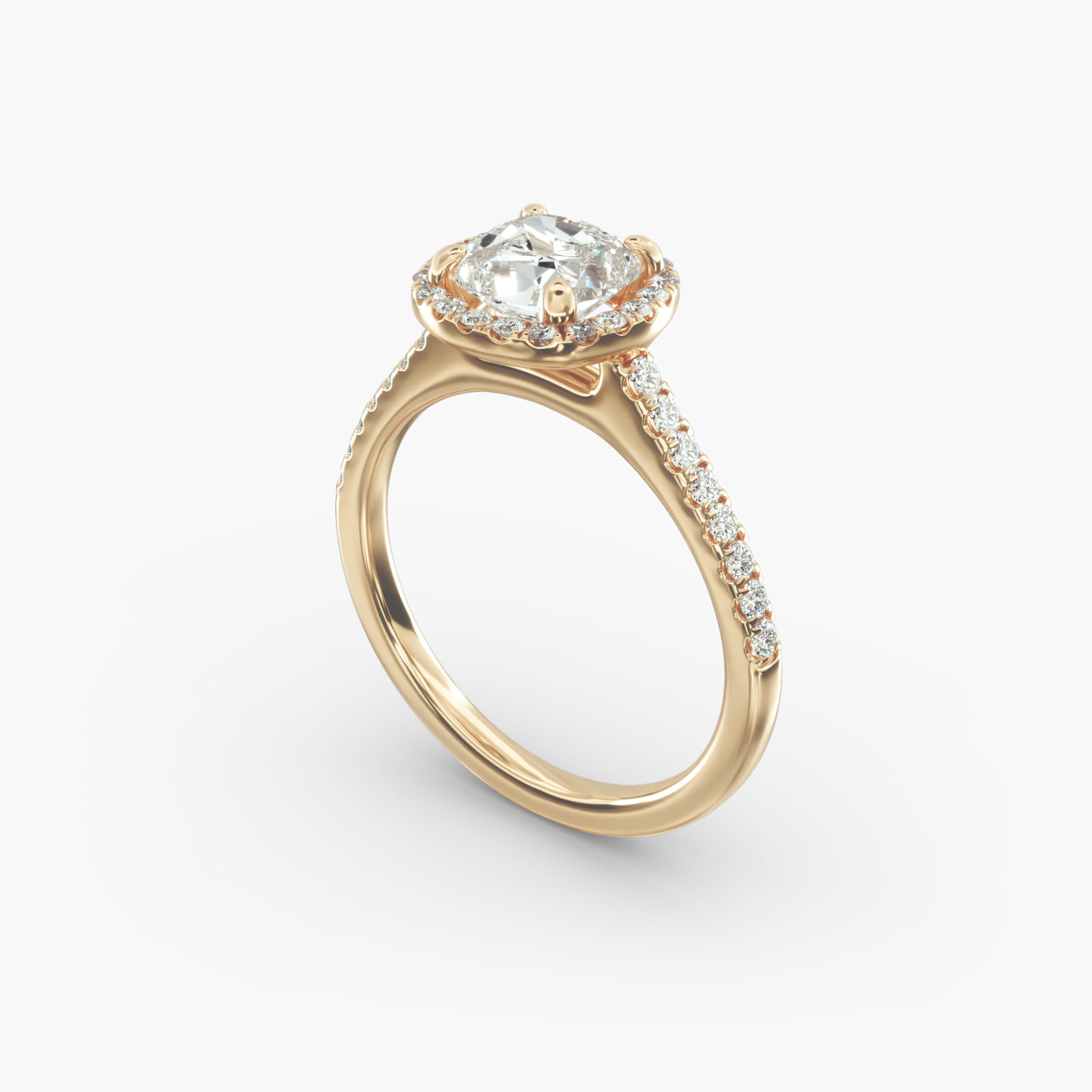 Pavé Halo And Shank Diamond Engagement Ring In 18K Yellow Gold
