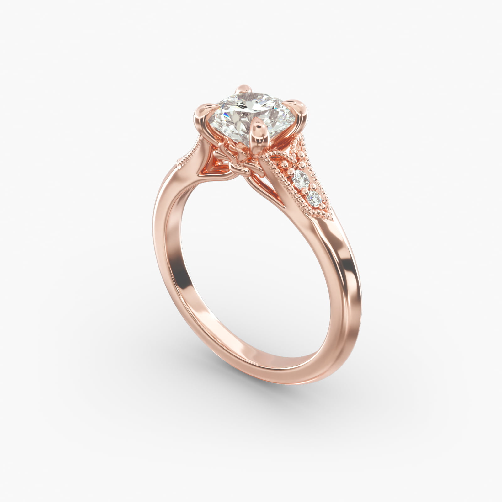 Art Deco Inspired Fleur-De-Lis Pavé Vintage-Style Engagement Ring In 14K  Rose Gold-17330r14, image size:1600x1600