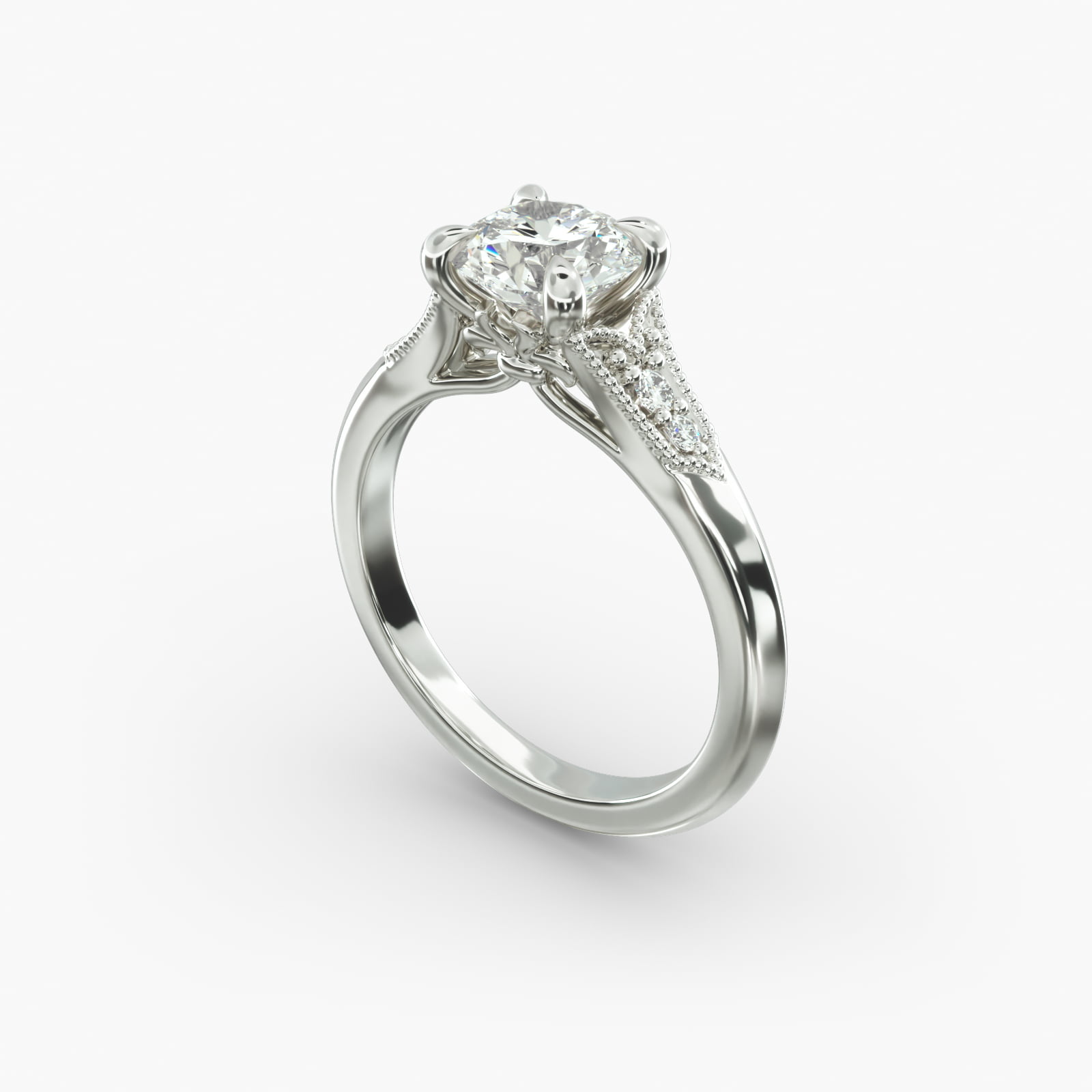Art Deco Inspired Fleur-De-Lis Pavé Vintage-Style Engagement Ring