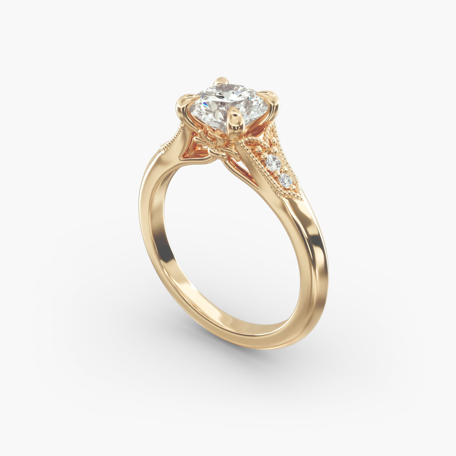 Art Deco Inspired Fleur-De-Lis Pavé Vintage-Style Engagement Ring