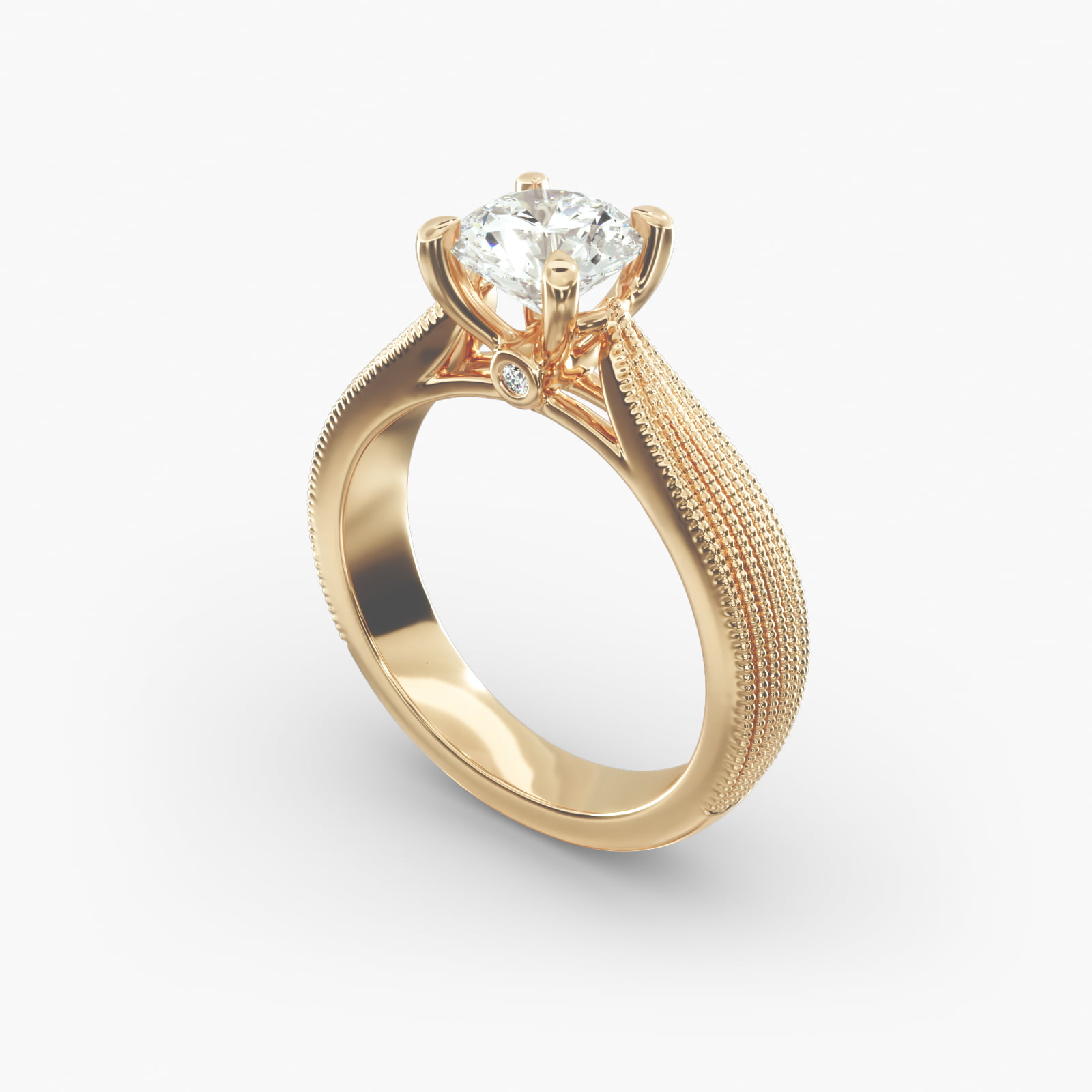 Reverse Taper Modern Milgrain Solitaire Engagement Ring In 18K - Main Image