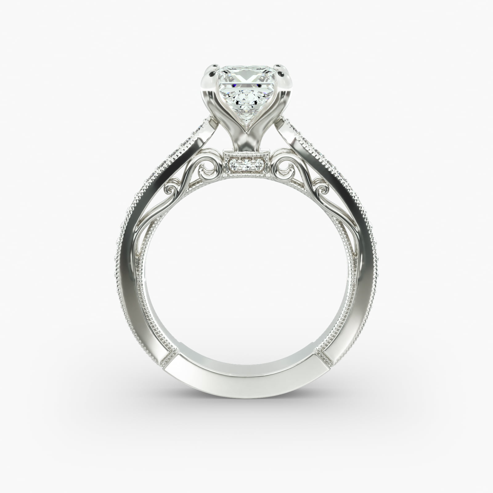 Enchanted Scroll Vintage-Style Engagement Ring In 14K White Gold