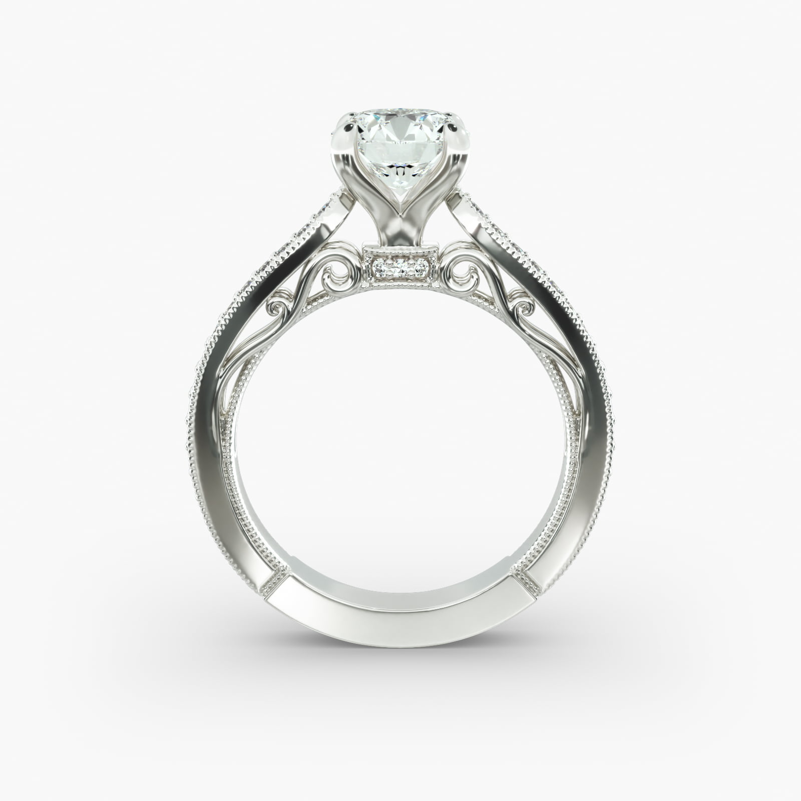 Enchanted Scroll Vintage-Style Engagement Ring In 14K White Gold