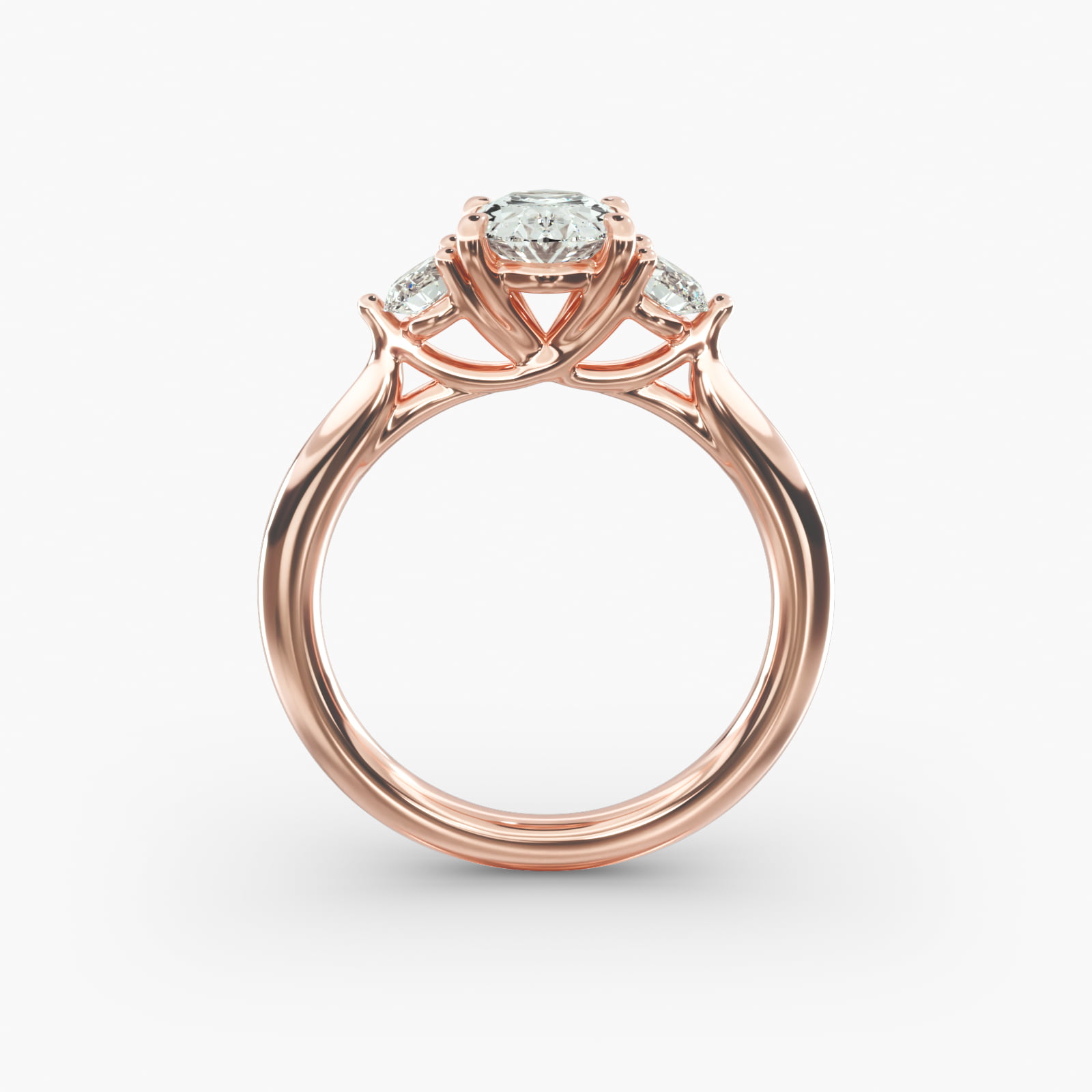 Classic Round Diamond Three Stone Engagement Ring In 14K Rose Gold