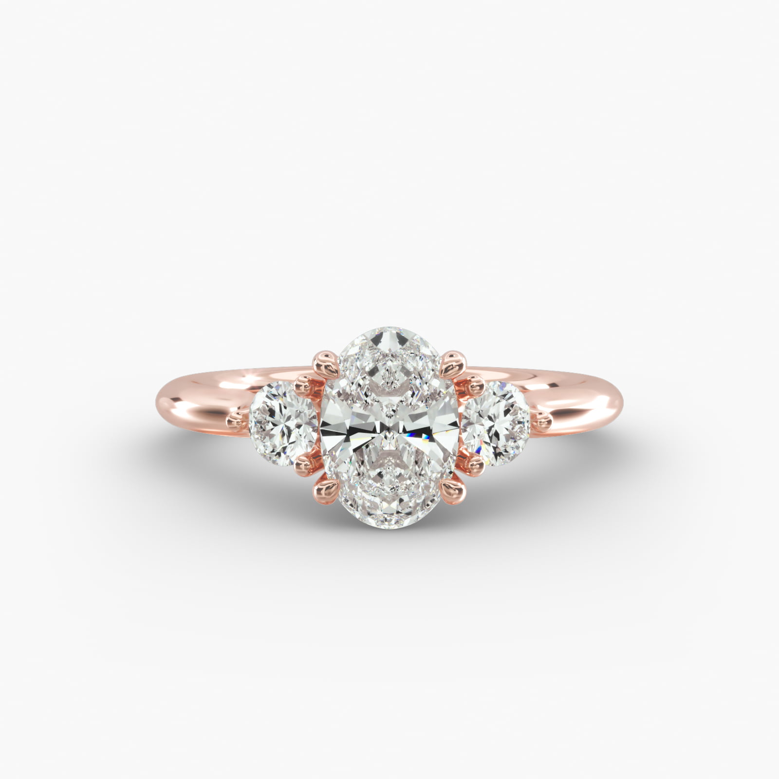 Classic Round Diamond Three Stone Engagement Ring In 14K Rose Gold