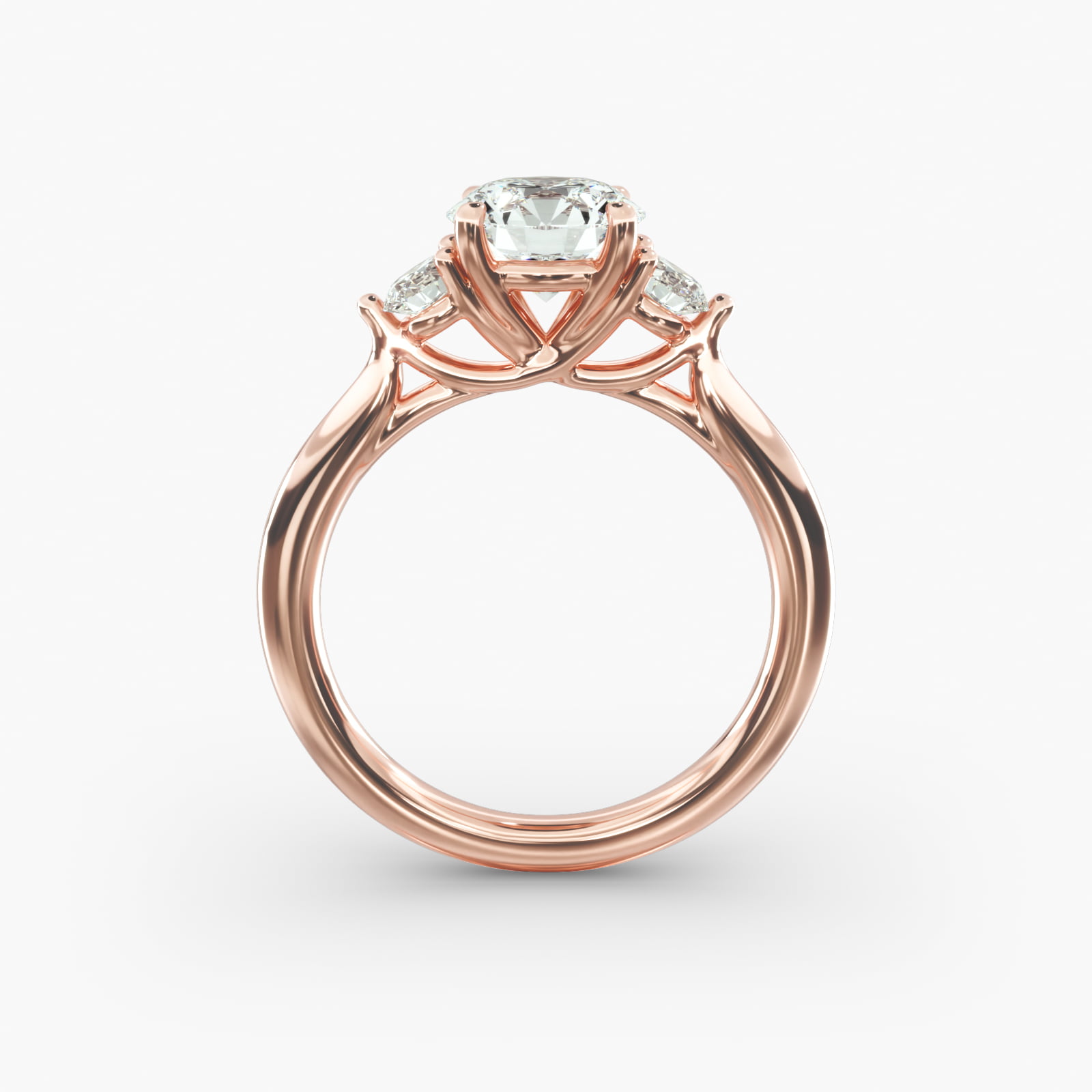 Classic Round Diamond Three Stone Engagement Ring In 14K Rose Gold