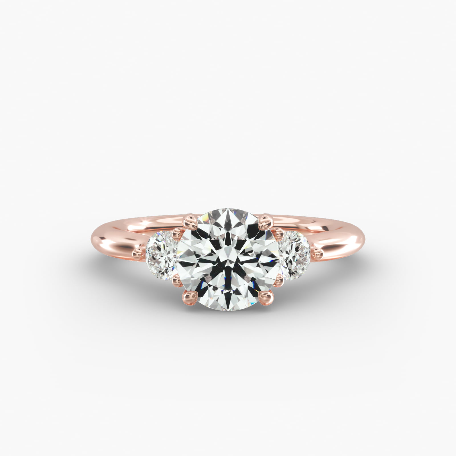 Classic Round Diamond Three Stone Engagement Ring In 14K Rose Gold