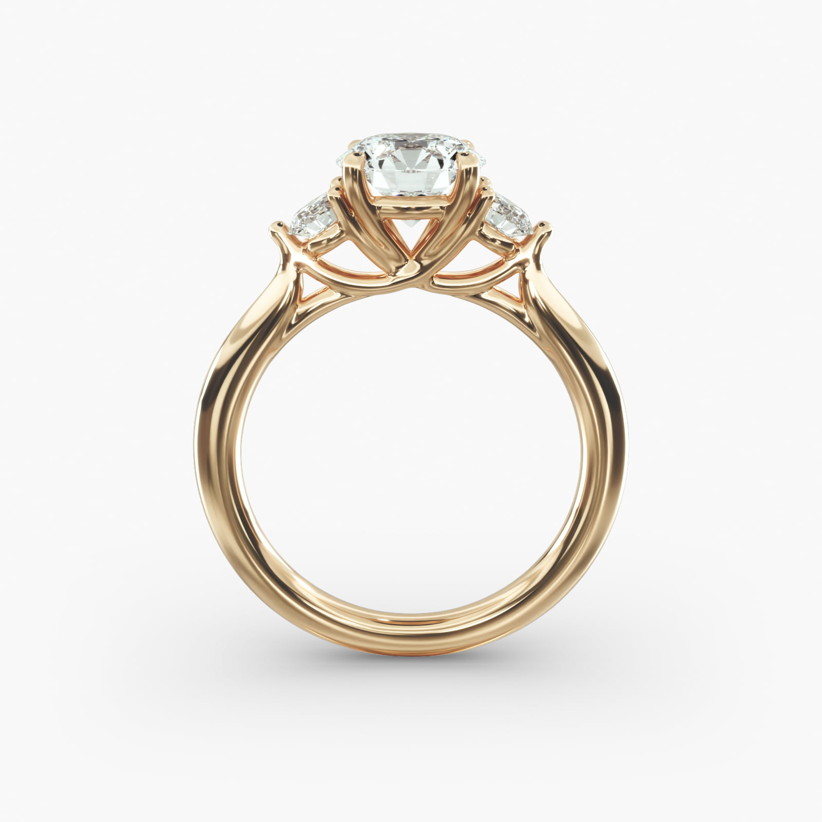 Classic Round Diamond Three Stone Engagement Ring In 14K Yellow Gold
