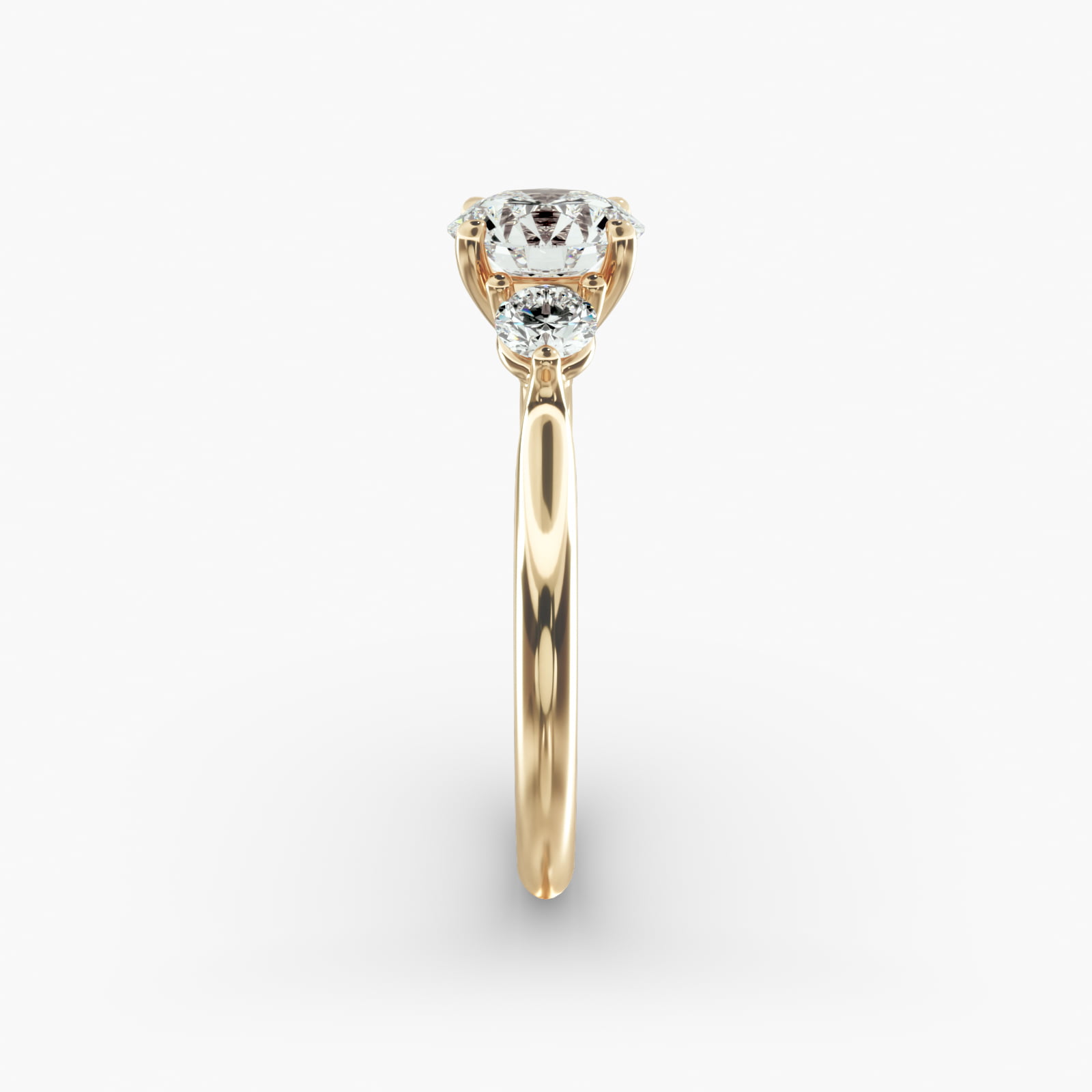 Classic Round Diamond Three Stone Engagement Ring In 14K Yellow Gold