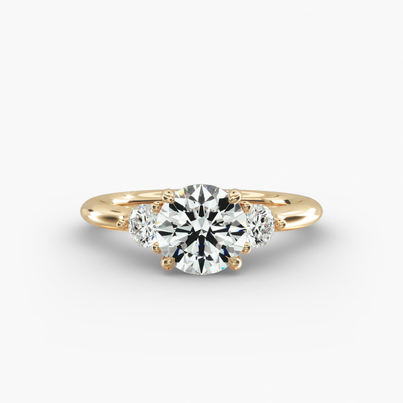 Classic Round Diamond Three Stone Engagement Ring In 14K Yellow Gold