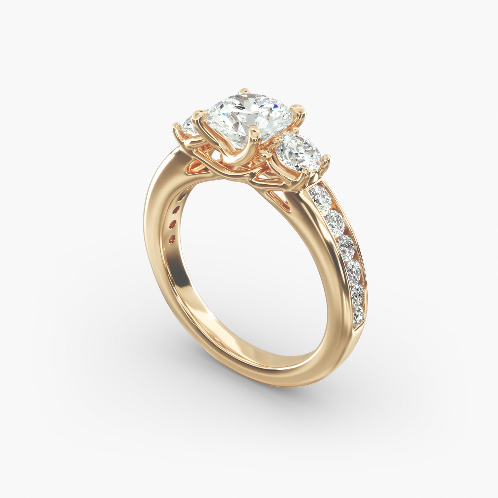 Channel Set Diamond Three Stone Engagement Ring In 18K