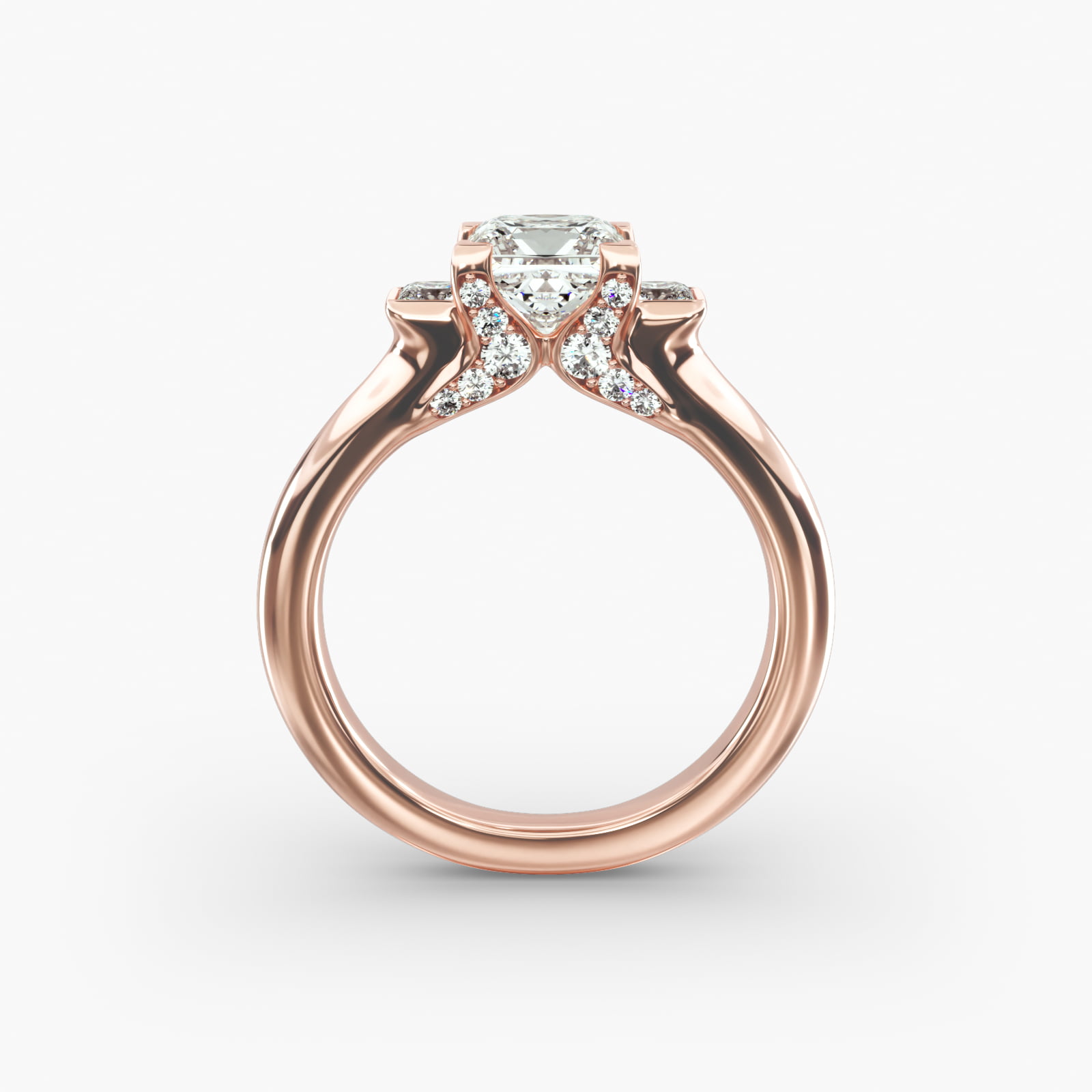 Princess Cut Diamond Three Stone Engagement Ring In 14K Rose Gold