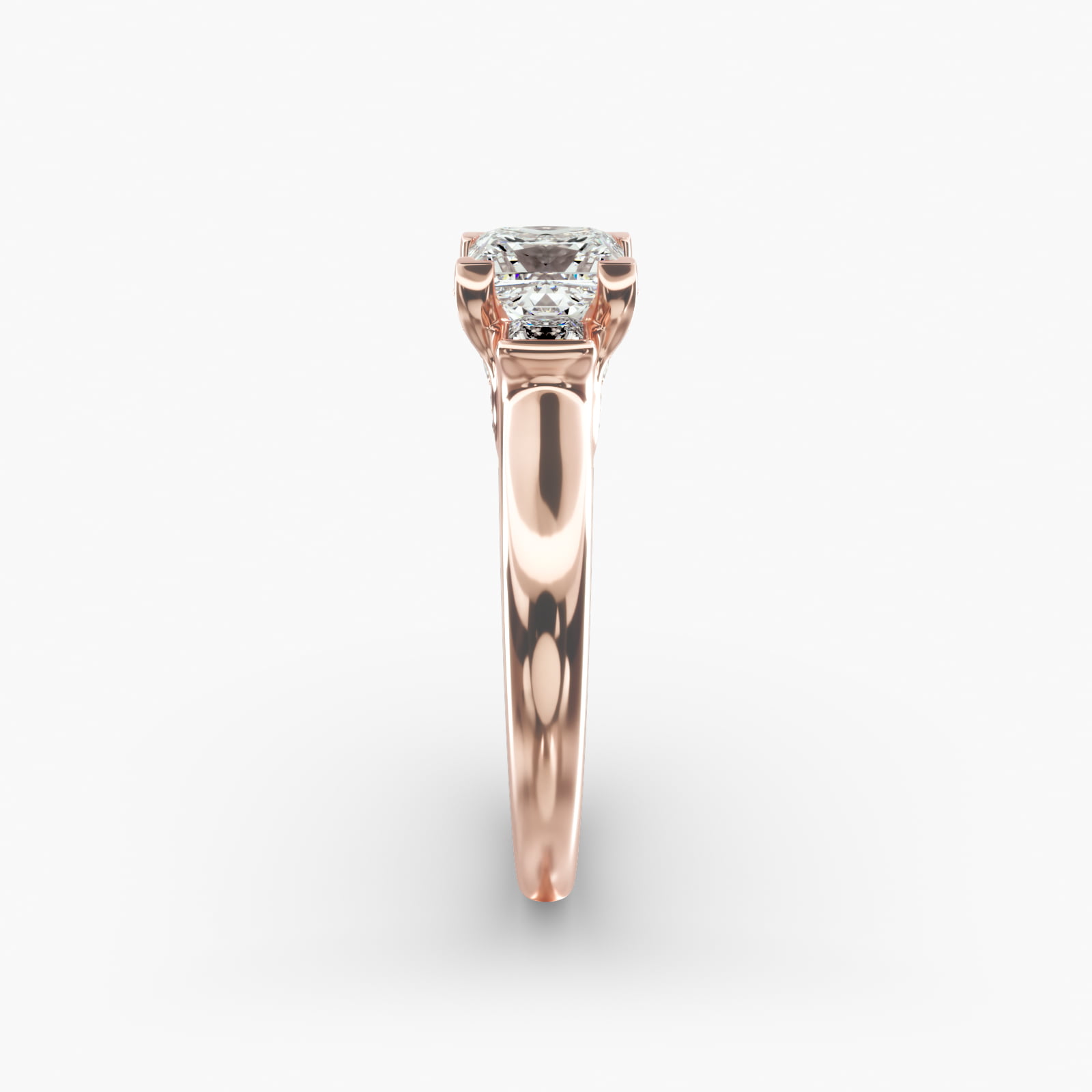 Princess Cut Diamond Three Stone Engagement Ring In 14K Rose Gold