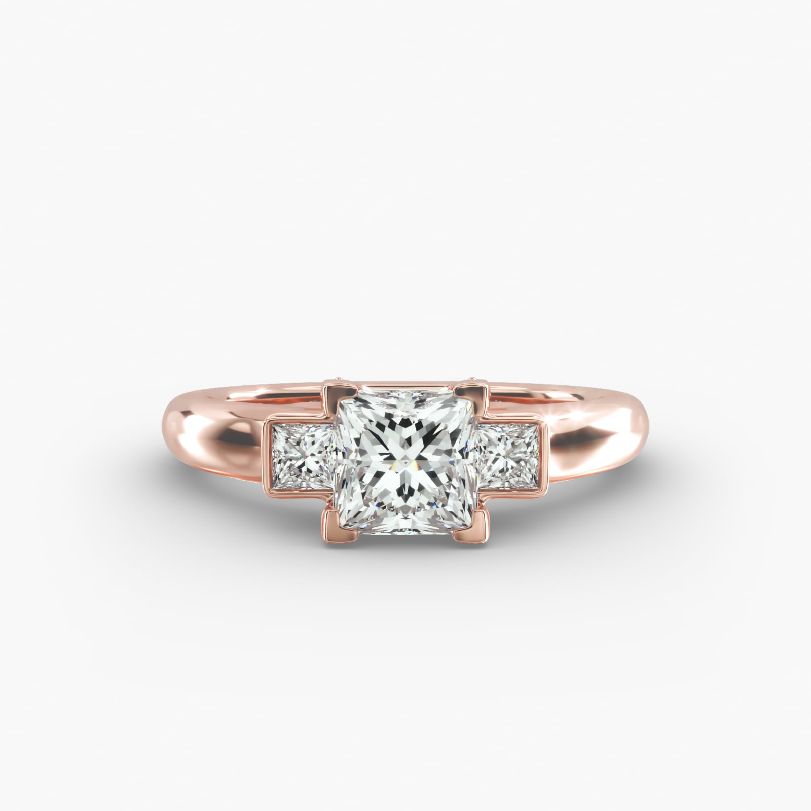Princess Cut Diamond Three Stone Engagement Ring In 14K Rose Gold