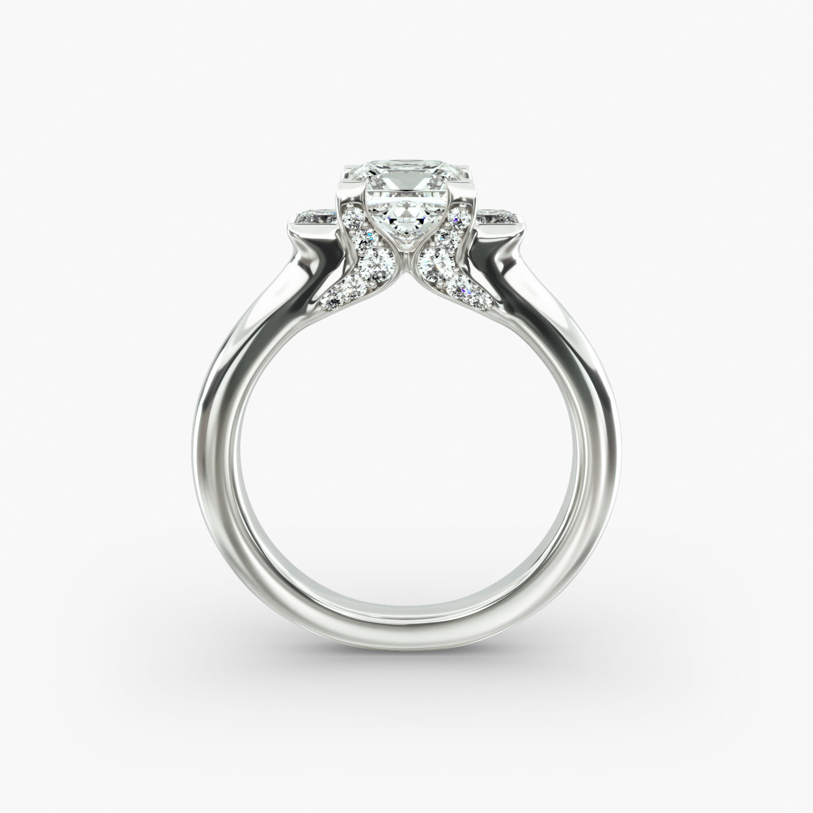 Princess Cut Diamond Three Stone Engagement Ring In 14K White Gold