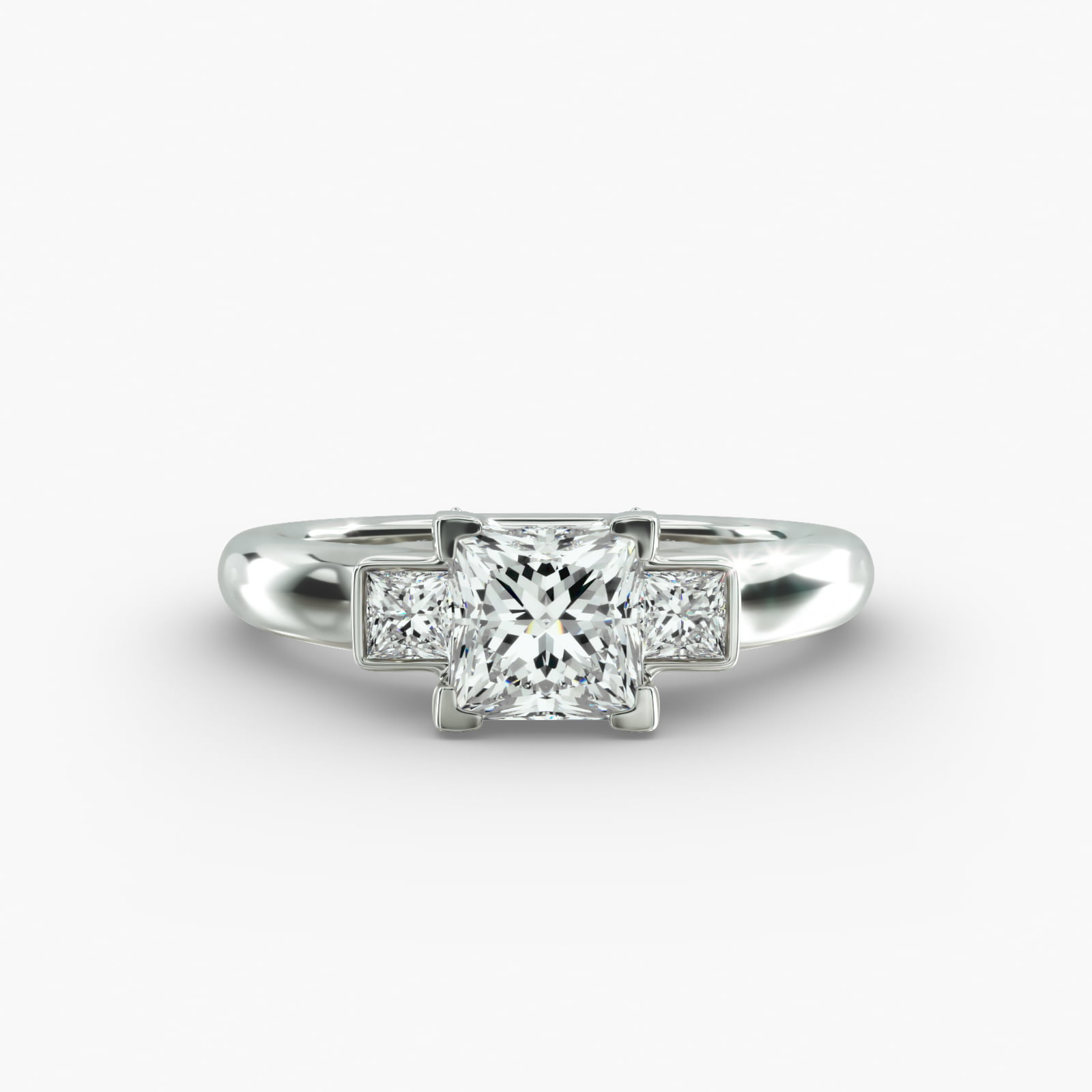 Princess Cut Diamond Three Stone Engagement Ring In 14K White Gold