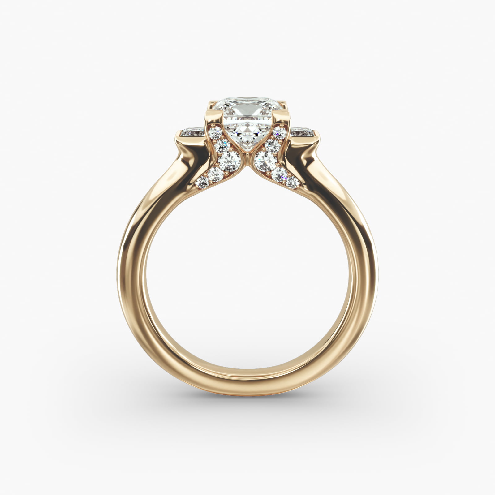 Princess Cut Diamond Three Stone Engagement Ring In 14K Yellow Gold