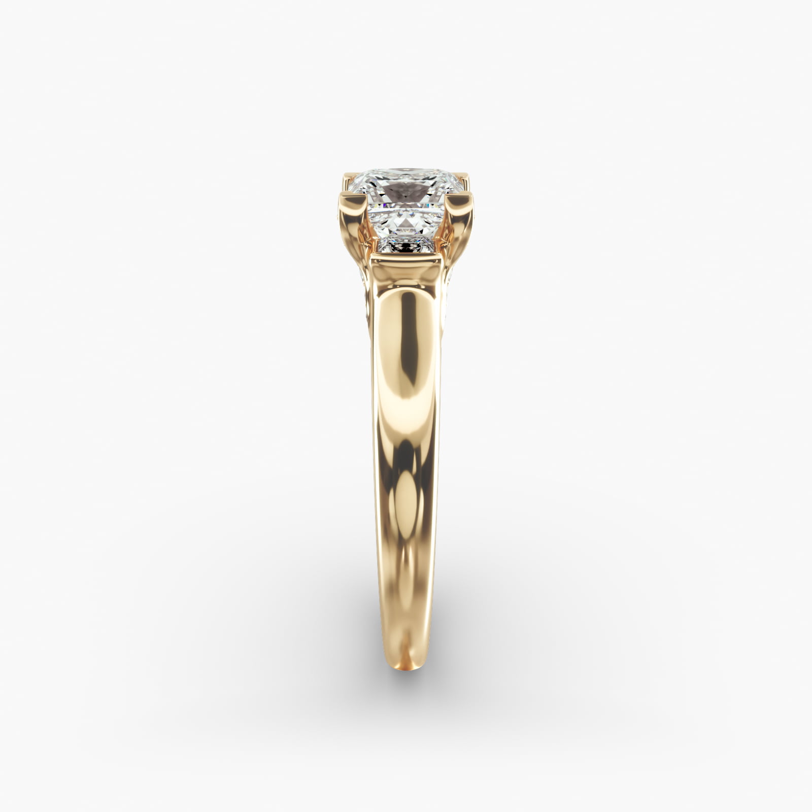 Princess Cut Diamond Three Stone Engagement Ring In 14K Yellow Gold