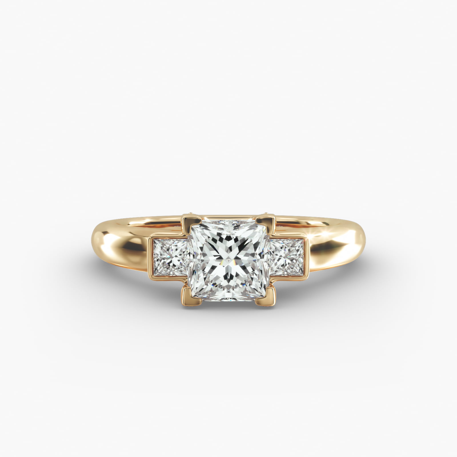 Princess Cut Diamond Three Stone Engagement Ring In 14K Yellow Gold