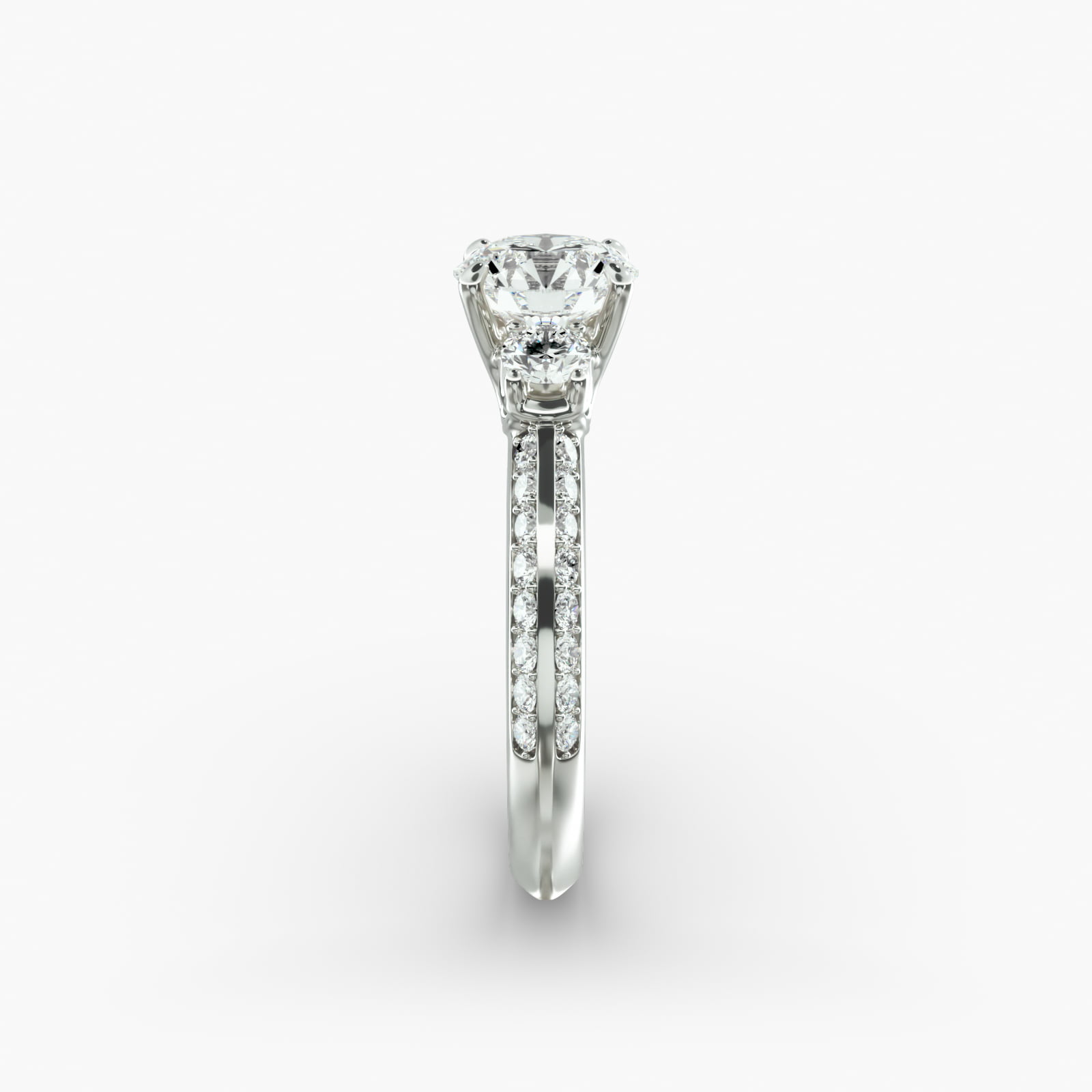 Flowering Diamond Three Stone Engagement Ring In 14K White Gold