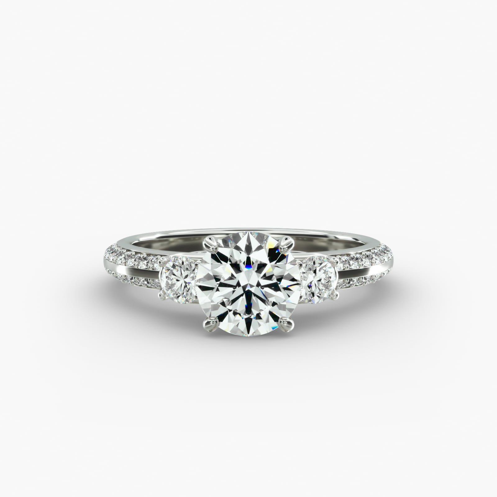 Flowering Diamond Three Stone Engagement Ring In 14K White Gold