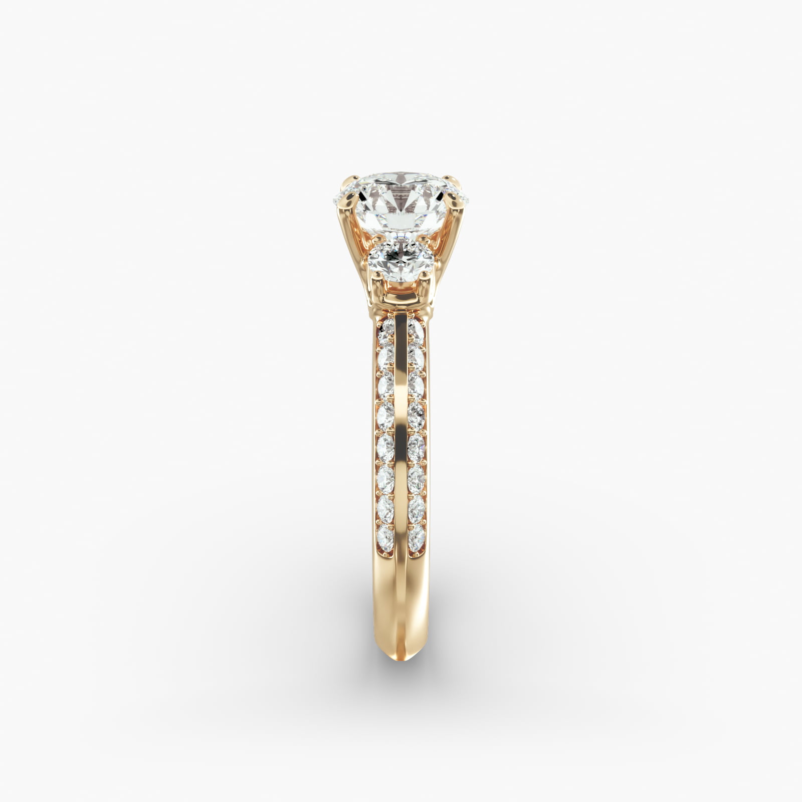 Flowering Diamond Three Stone Engagement Ring In 14K Yellow Gold