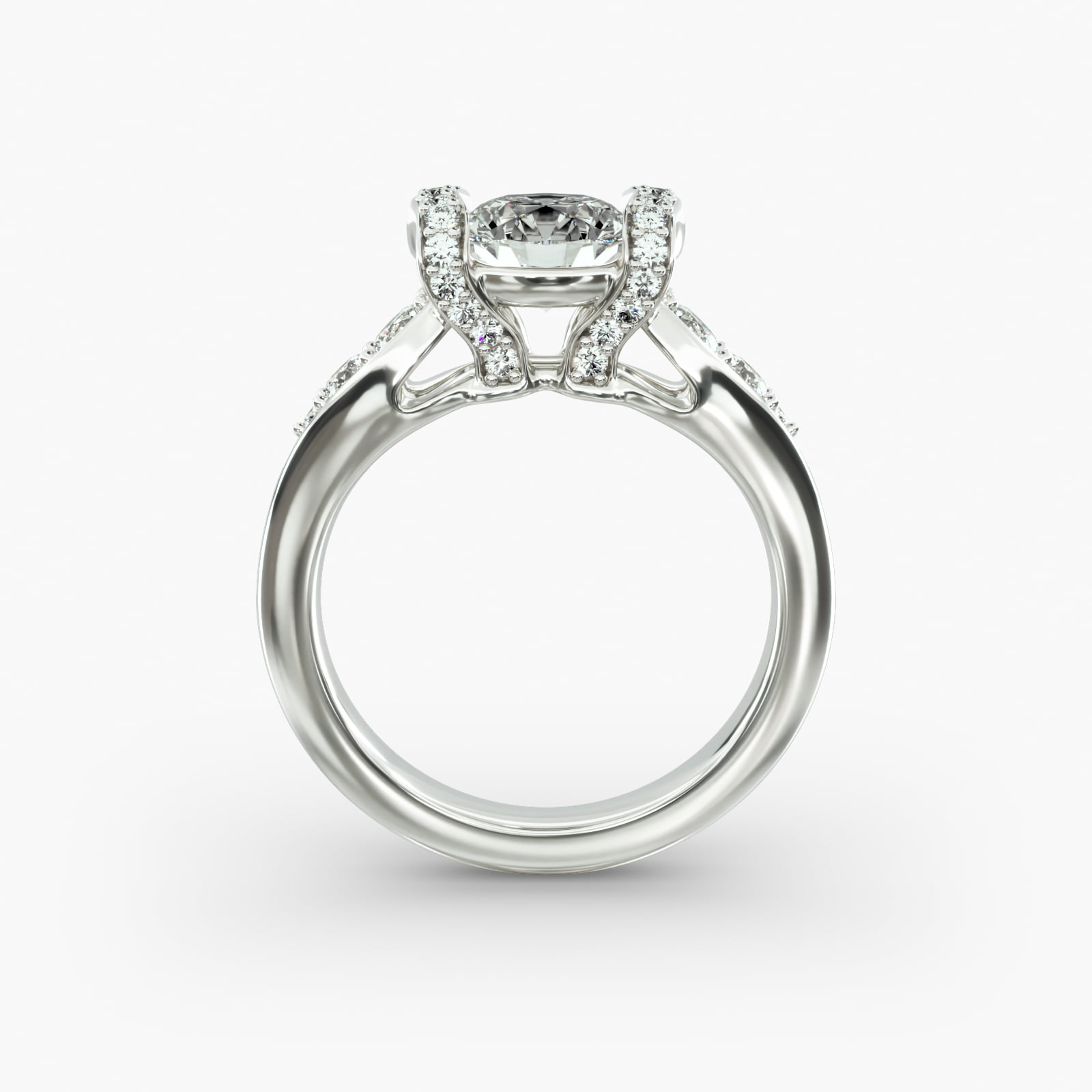Half Bezel Set Flowering Tension Engagement Ring In 14K White Gold