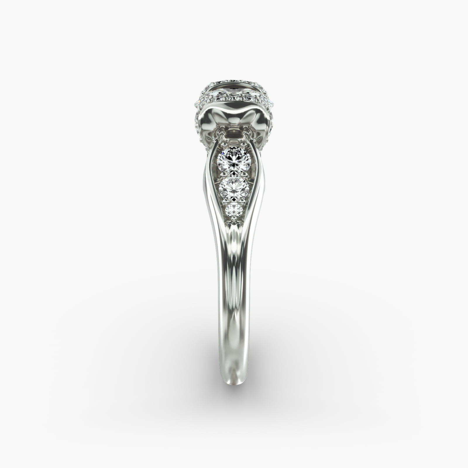 Half Bezel Set Flowering Tension Engagement Ring In 14K White Gold