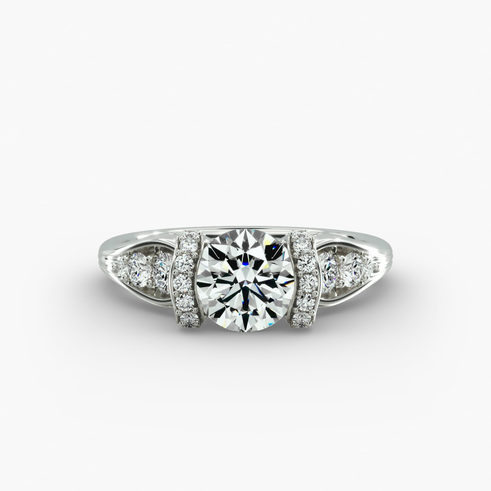 Half Bezel Set Flowering Tension Engagement Ring In 14K White Gold