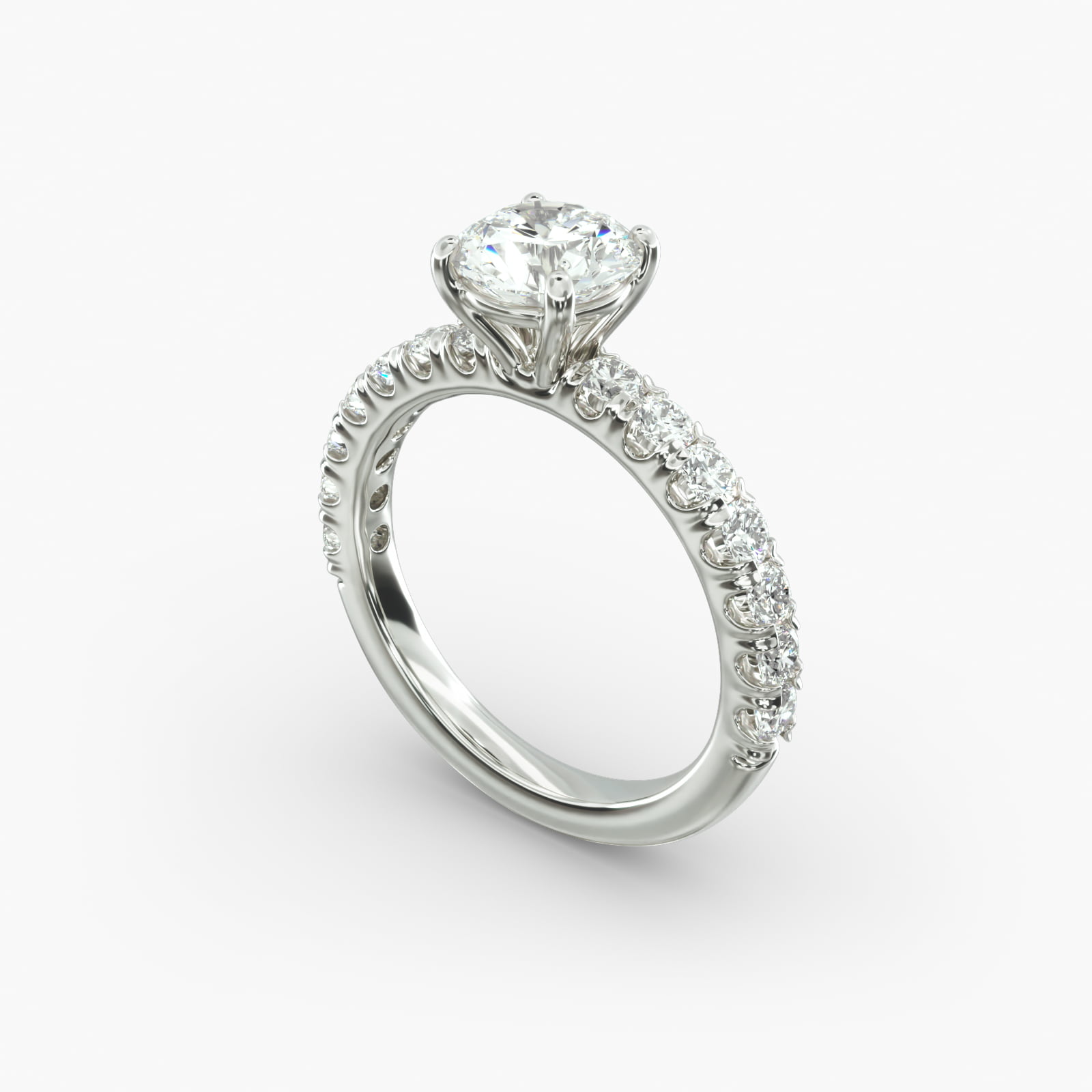 Cut Down Pavé Diamond Engagement Ring In 14K White Gold-17420w14