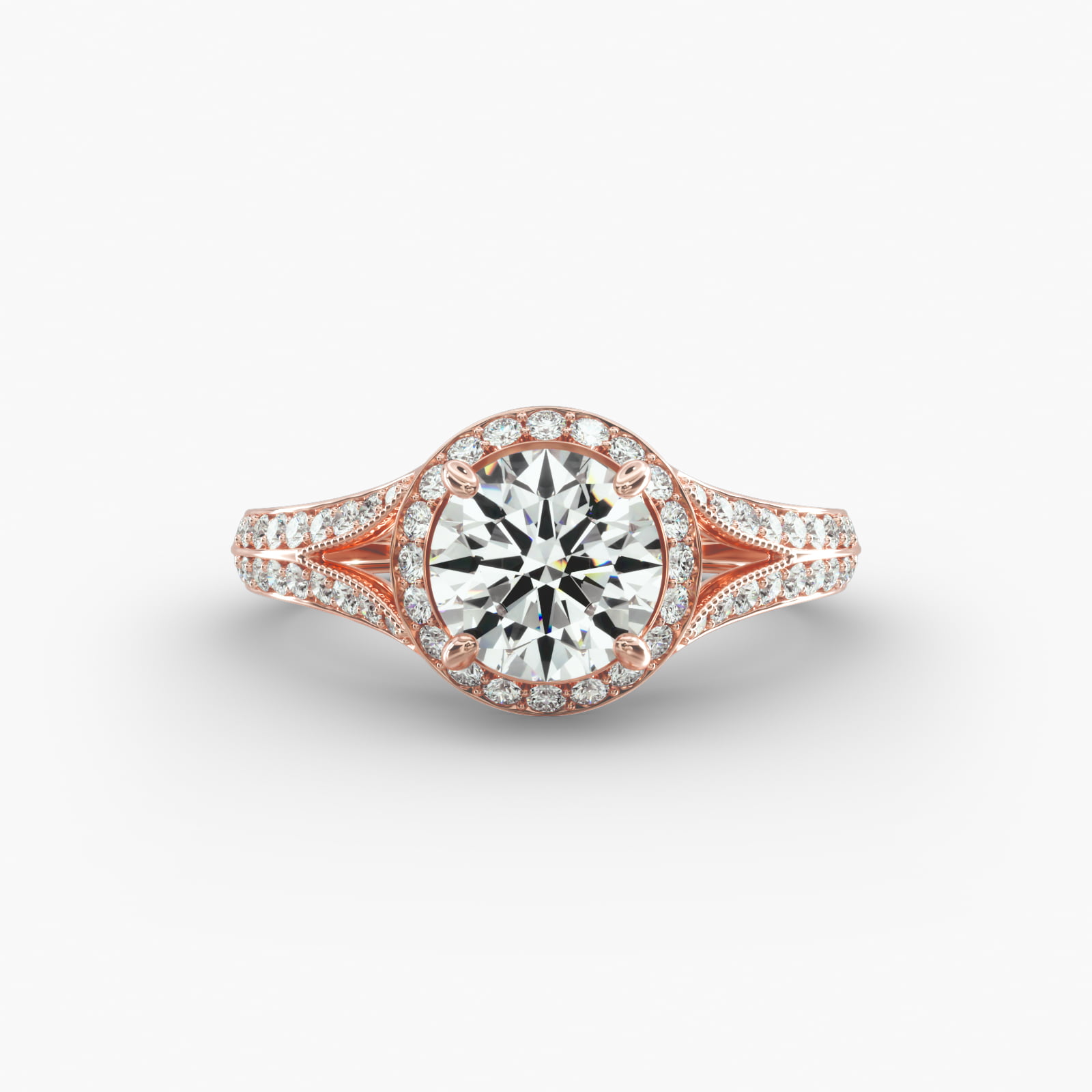 Flowering Tulip Diamond Halo Engagement Ring In 14K Rose Gold