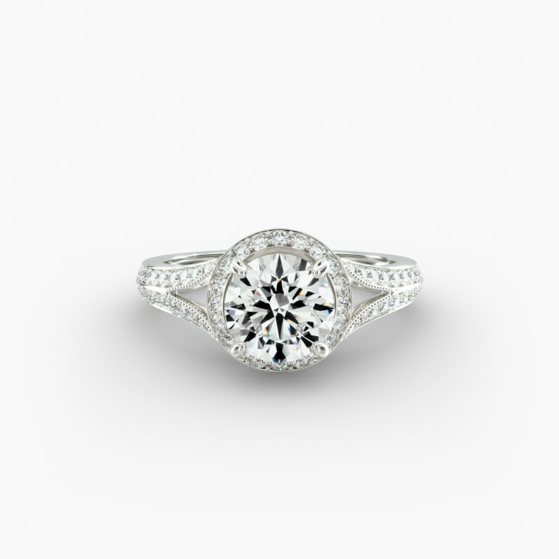 Flowering Tulip Diamond Halo Engagement Ring In Platinum