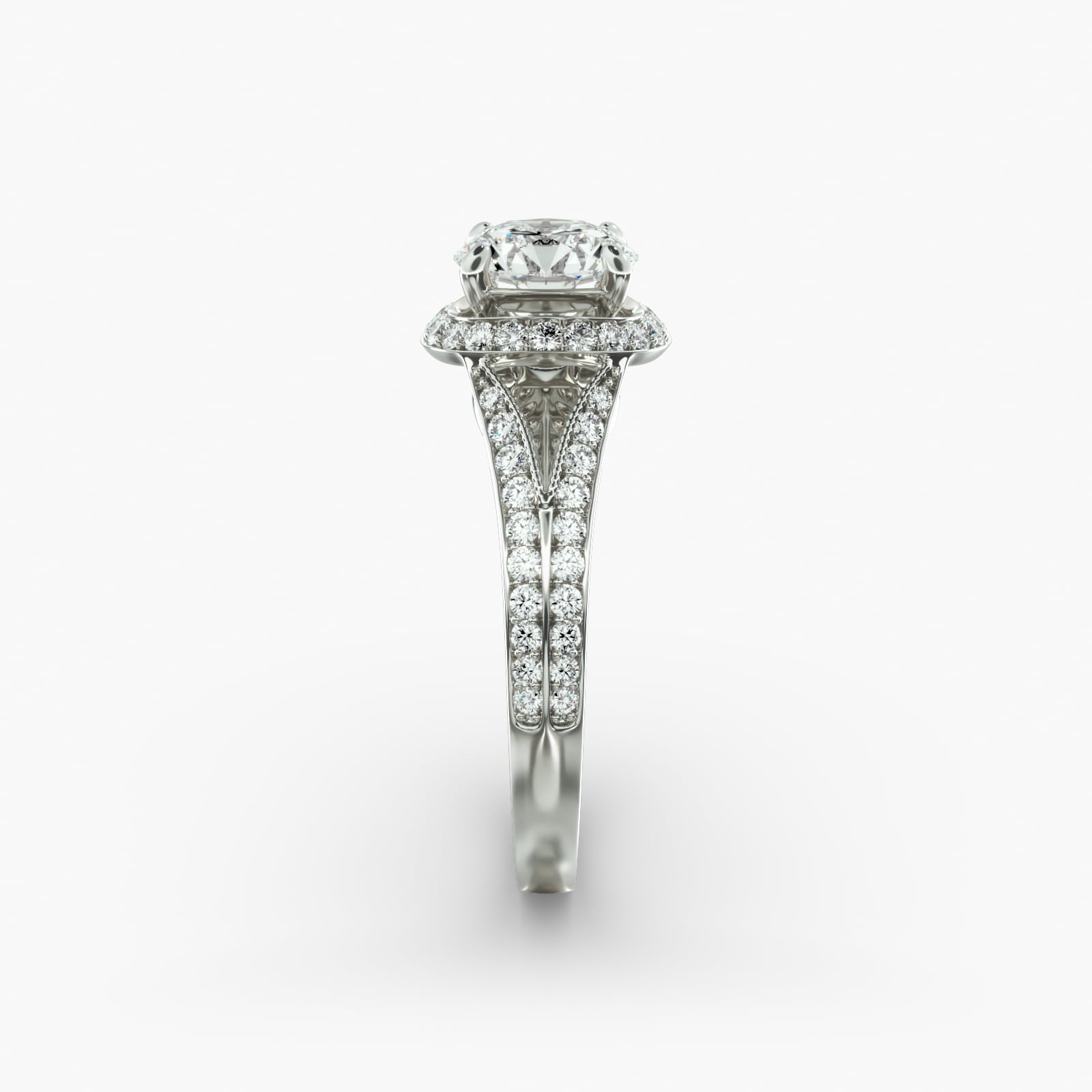 Flowering Tulip Diamond Halo Engagement Ring In Platinum