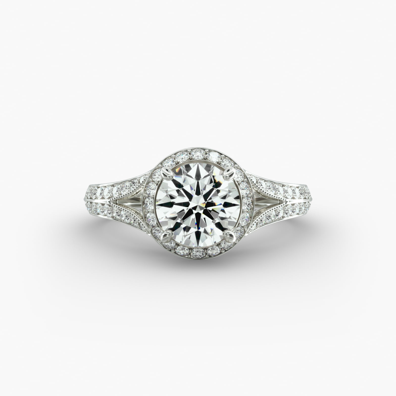 Flowering Tulip Diamond Halo Engagement Ring In Platinum