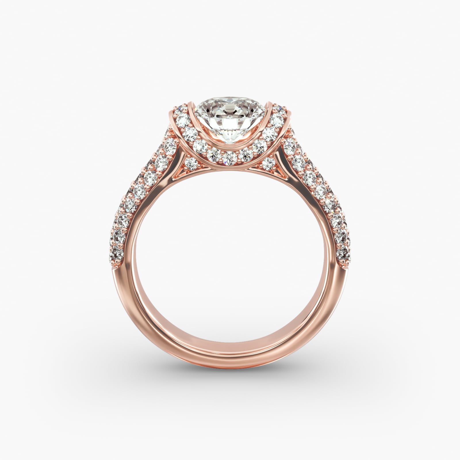 Half Bezel Diamond Pavé Engagement Ring In 14K Rose Gold