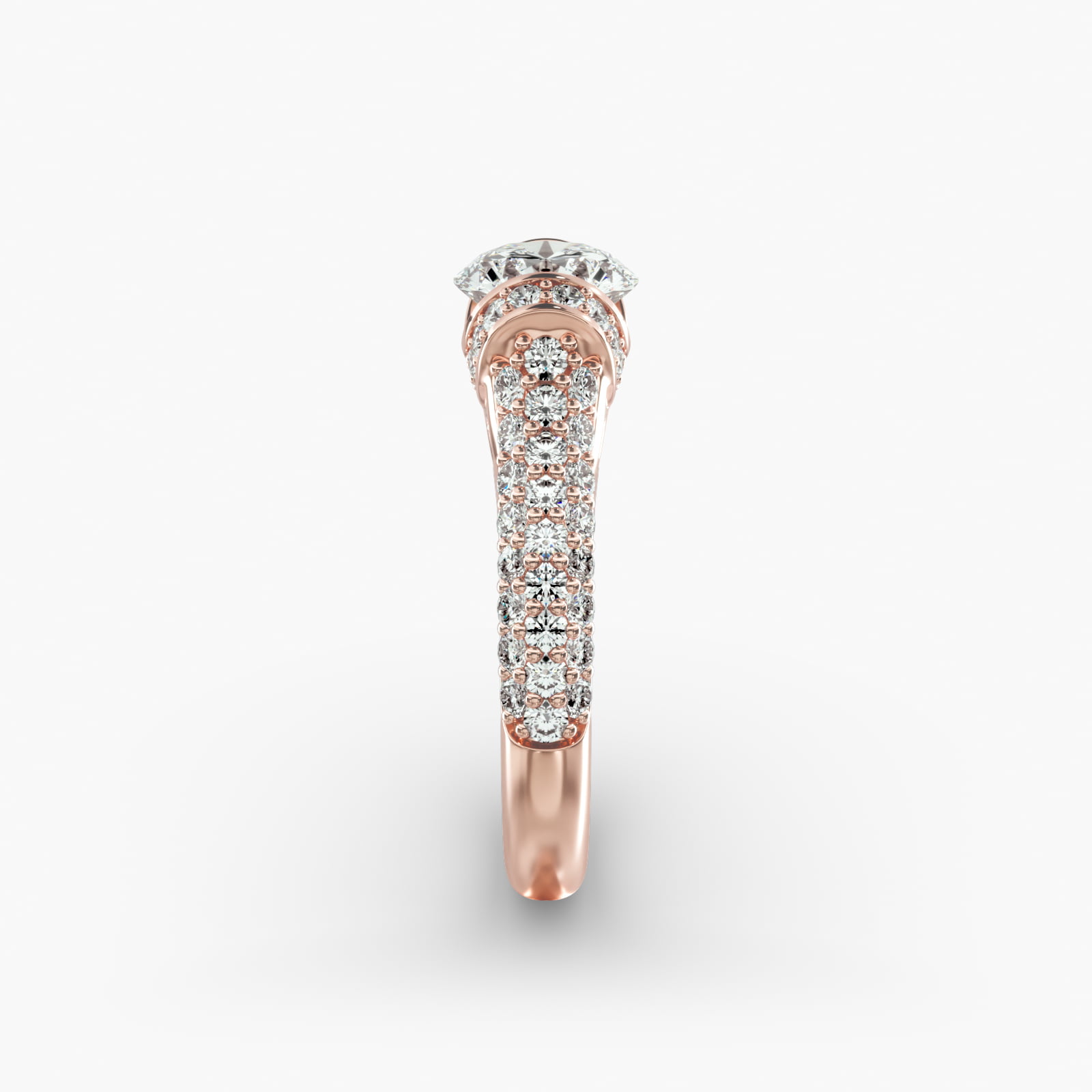 Half Bezel Diamond Pavé Engagement Ring In 14K Rose Gold