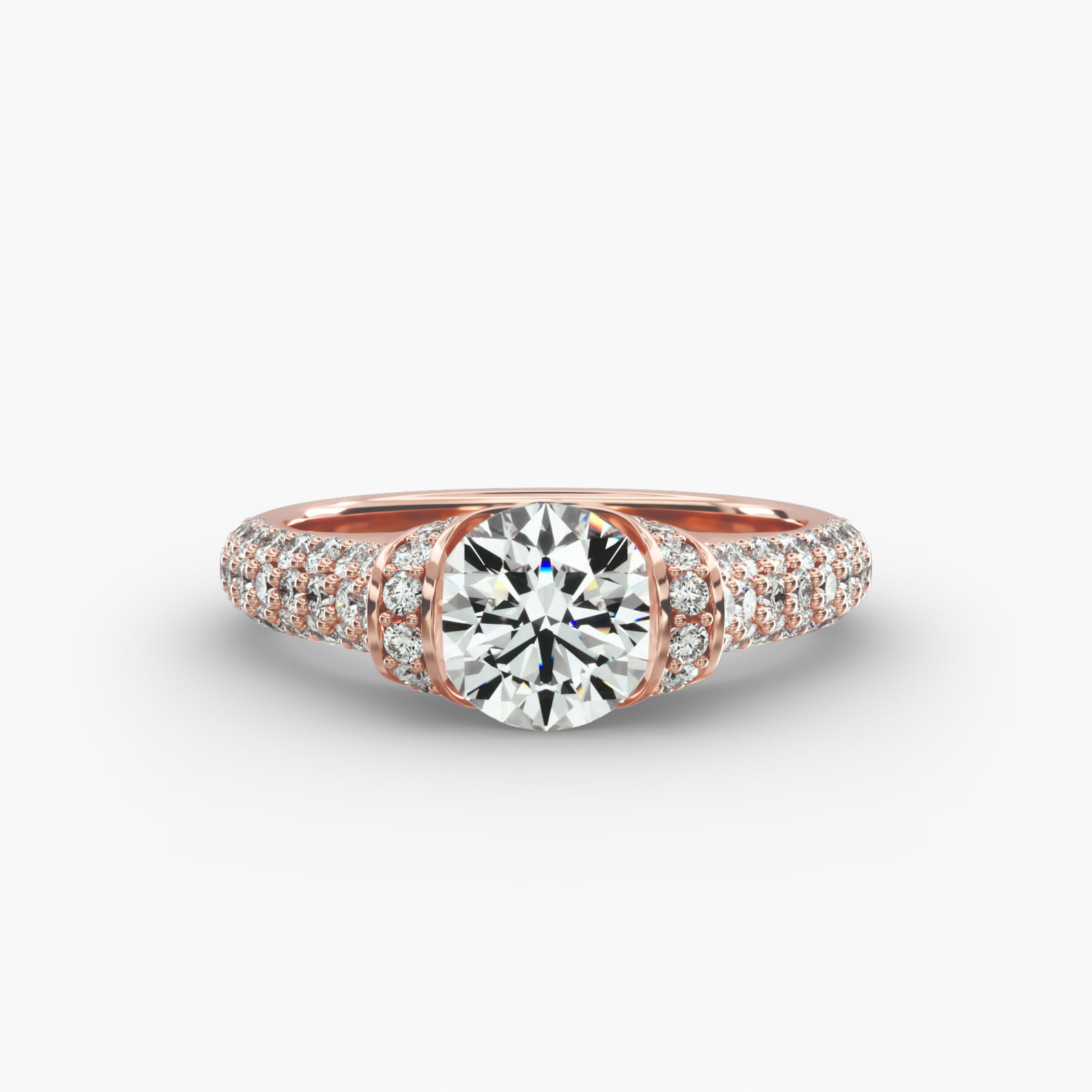 Half Bezel Diamond Pavé Engagement Ring In 14K Rose Gold