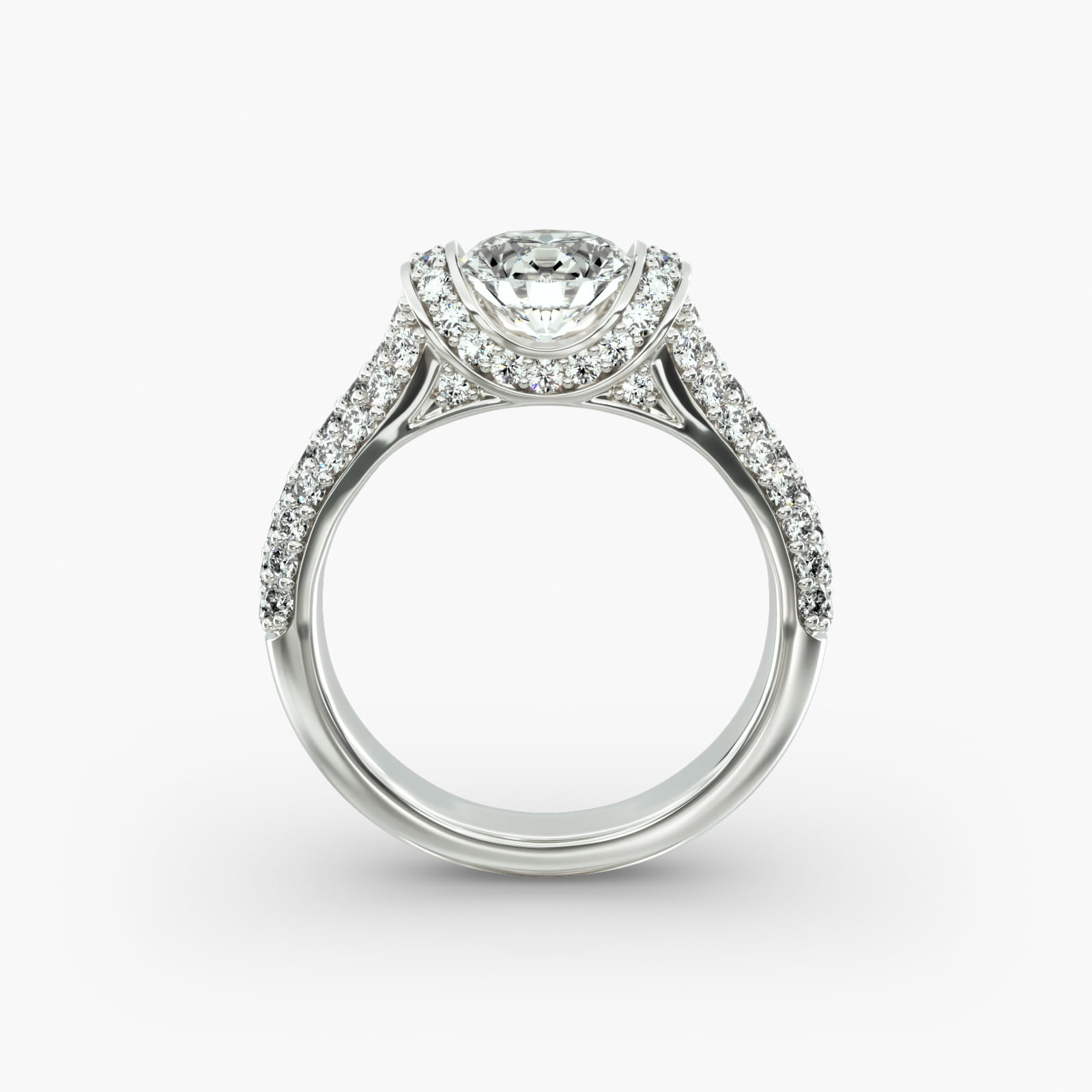 Half Bezel Diamond Pavé Engagement Ring In 14K White Gold