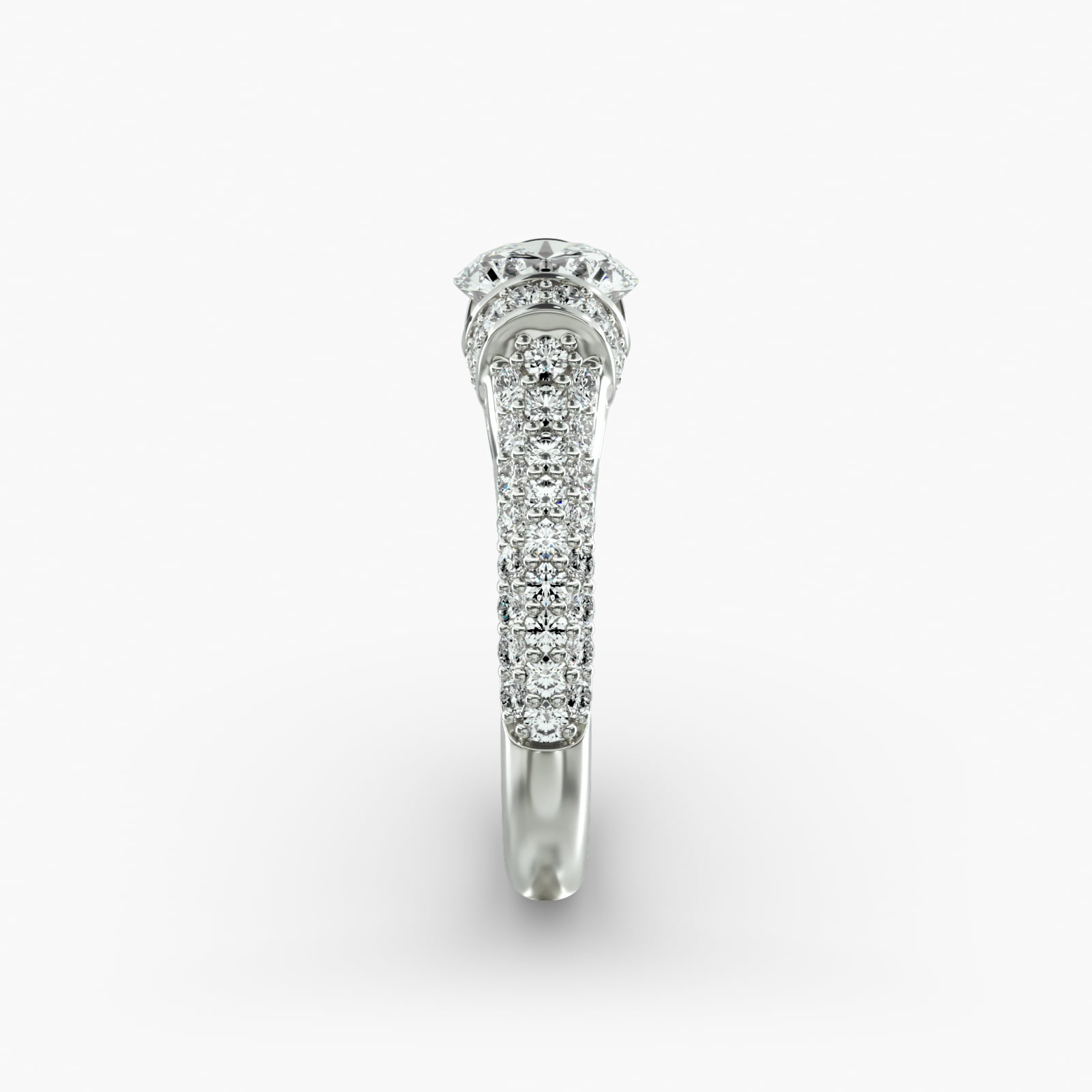 Half Bezel Diamond Pavé Engagement Ring In 14K White Gold