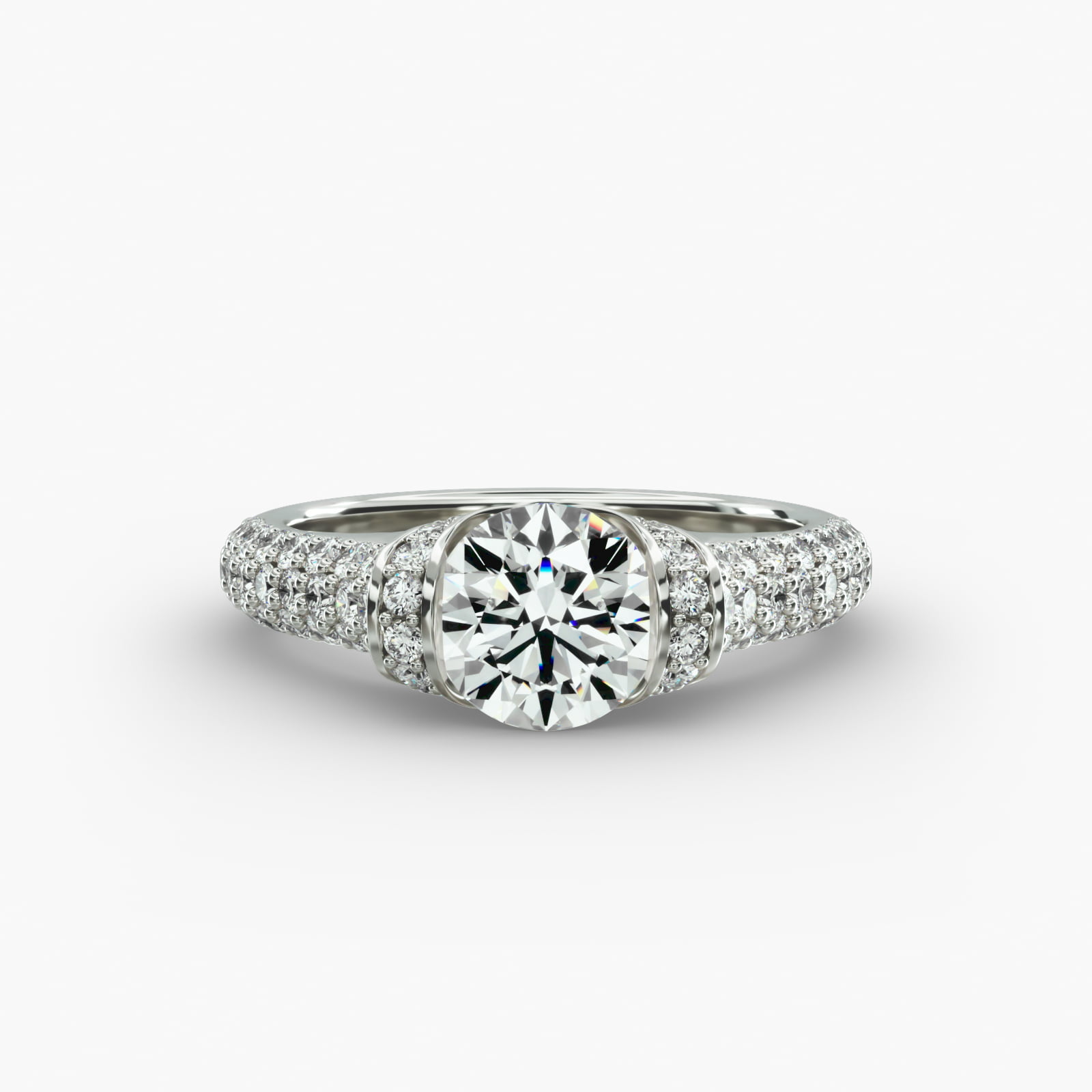 Half Bezel Diamond Pavé Engagement Ring In 14K White Gold