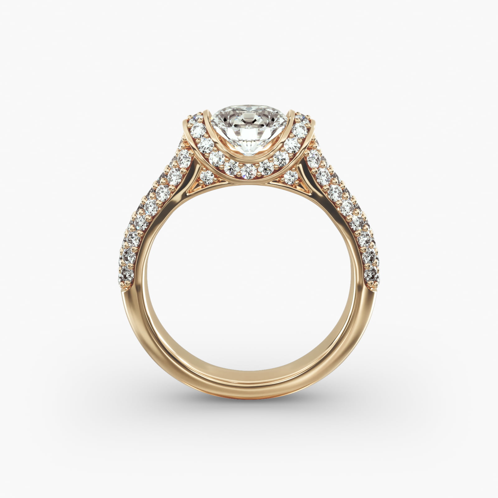 Half Bezel Diamond Pavé Engagement Ring In 18K Yellow Gold