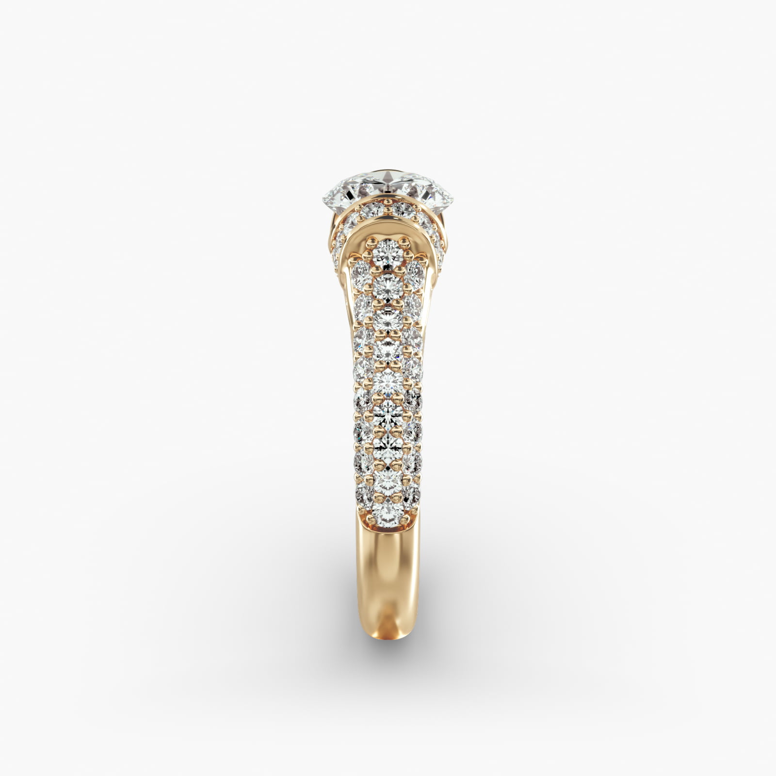 Half Bezel Diamond Pavé Engagement Ring In 18K Yellow Gold