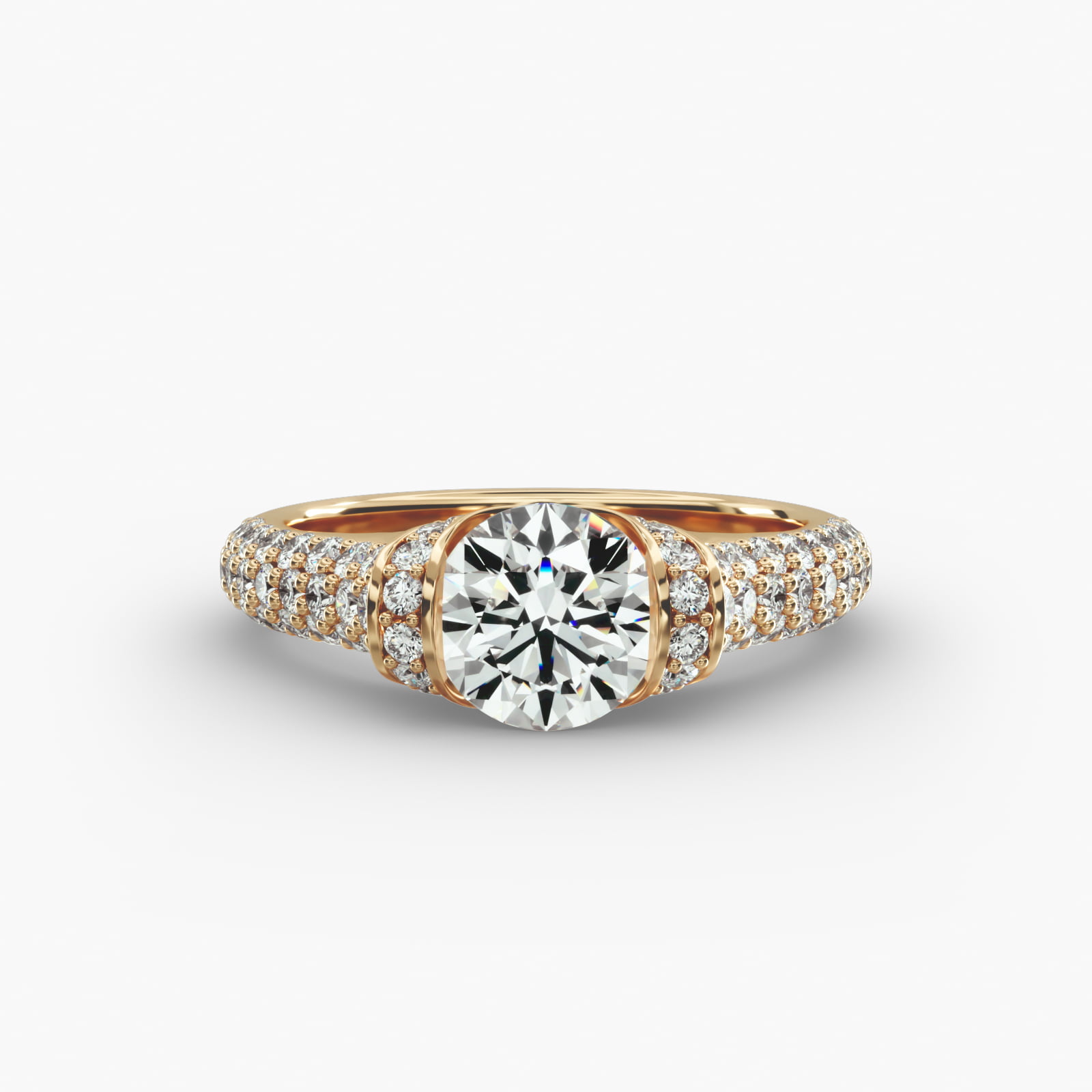 Half Bezel Diamond Pavé Engagement Ring In 18K Yellow Gold