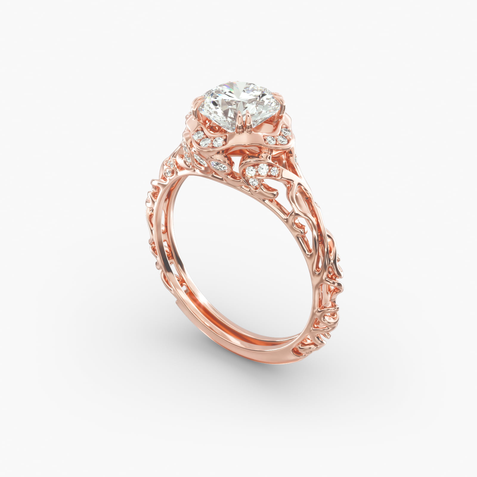 Diamond Filigree Vintage-Style Engagement Ring In 14K Rose Gold
