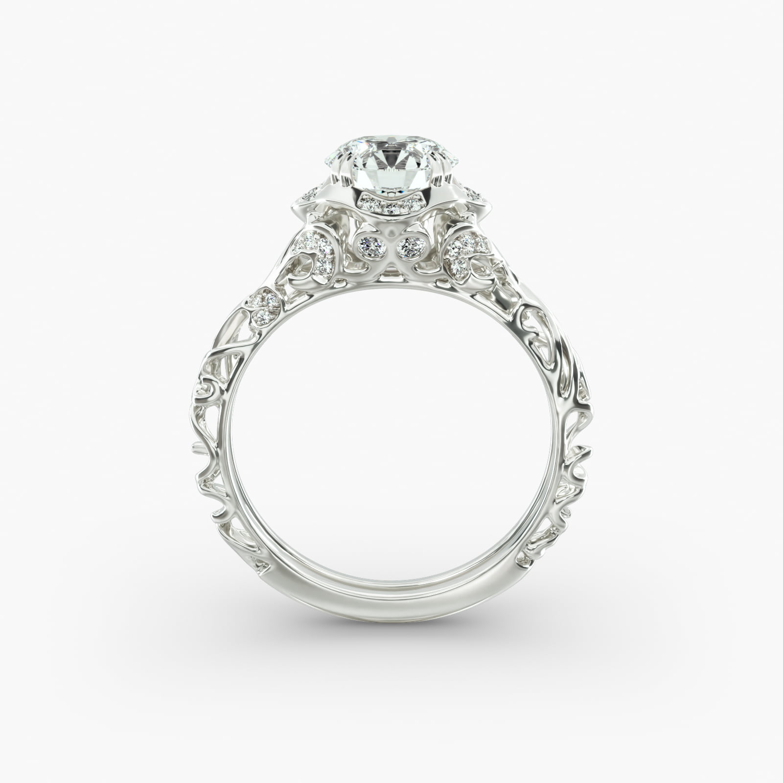 Diamond Filigree Vintage-Style Engagement Ring In Platinum