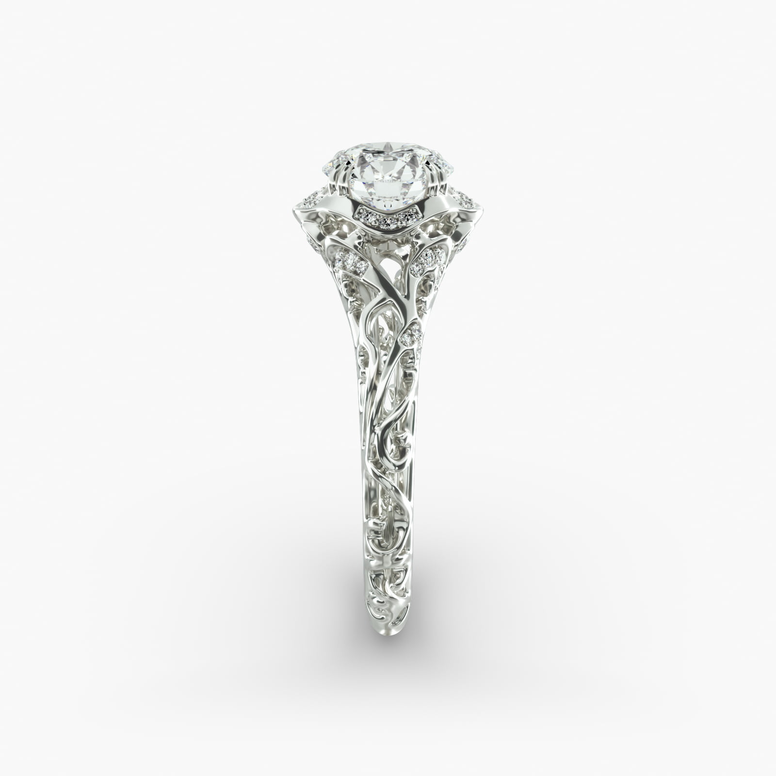 Diamond Filigree Vintage-Style Engagement Ring In Platinum