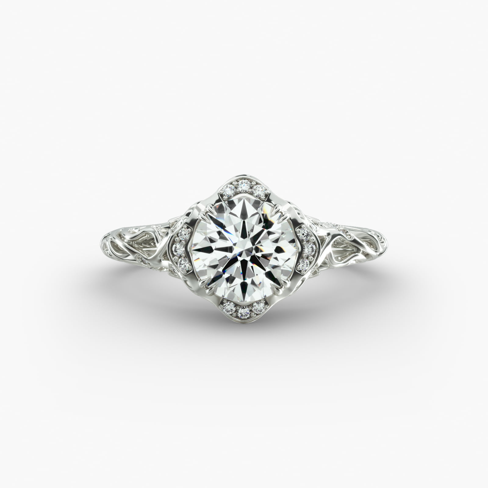 Diamond Filigree Vintage-Style Engagement Ring In Platinum